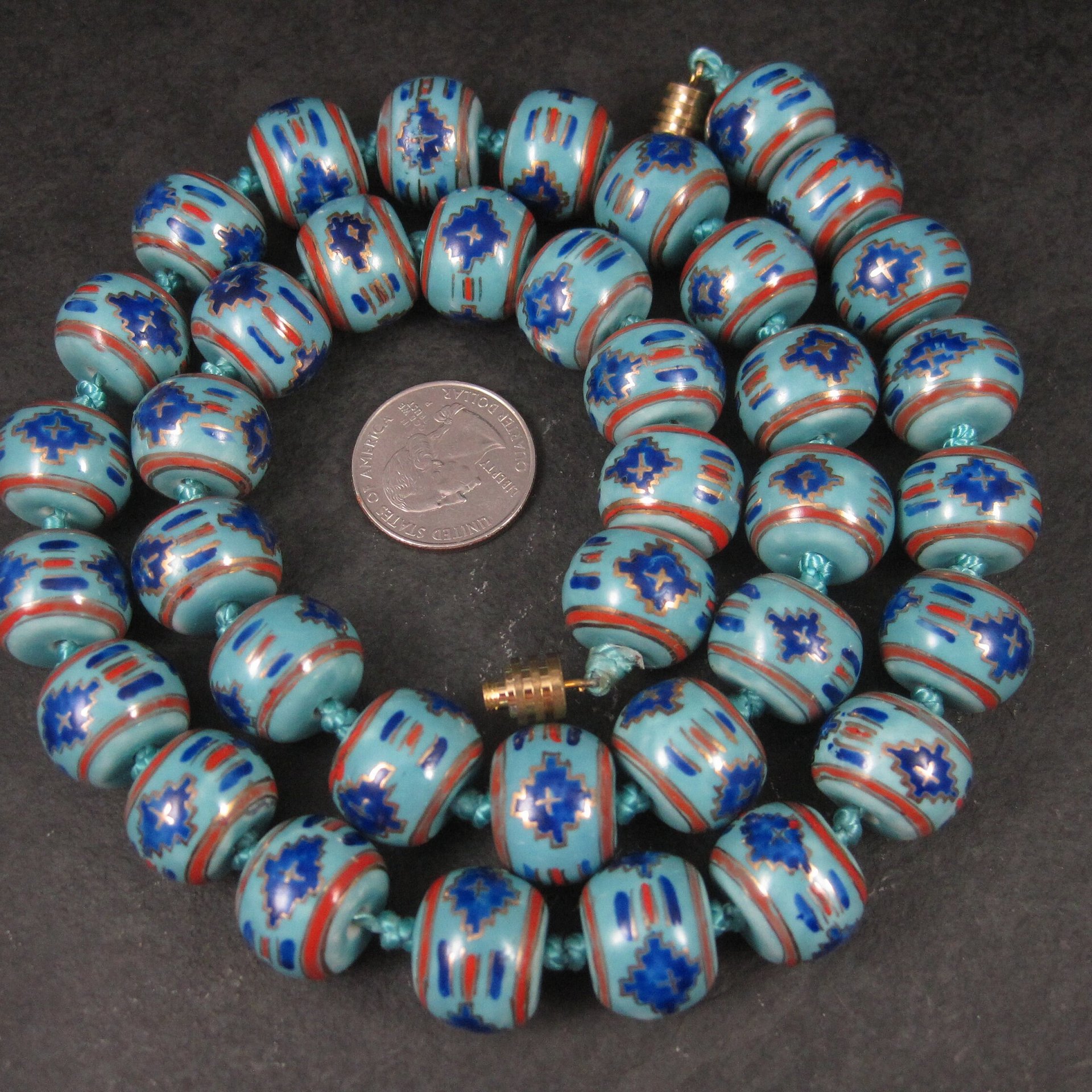 Chunky Vintage Chinese Import Enamel Porcelain Bead Necklace 27 Inches