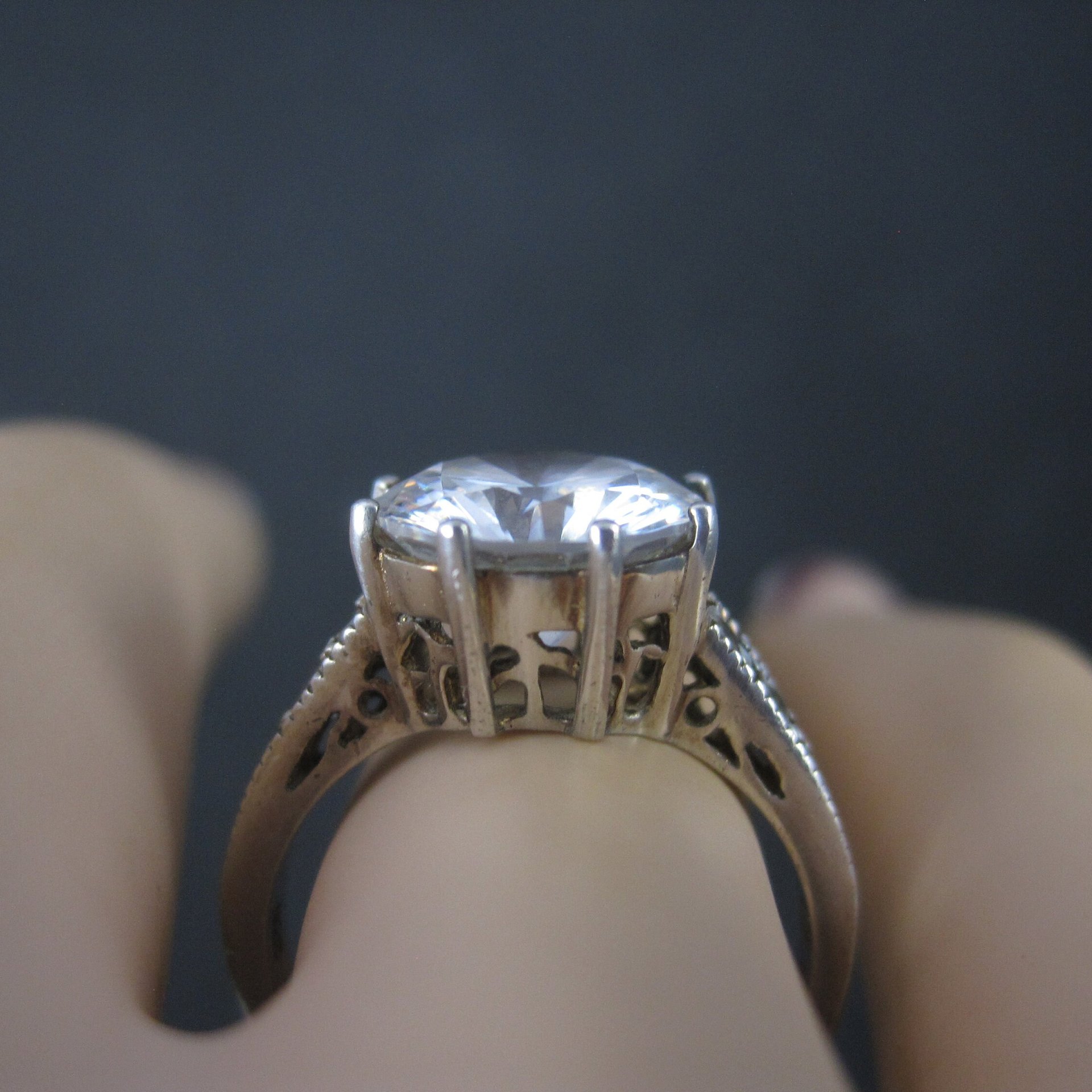 90s Sterling Cubic Zirconia Engagement Style Ring Size 7