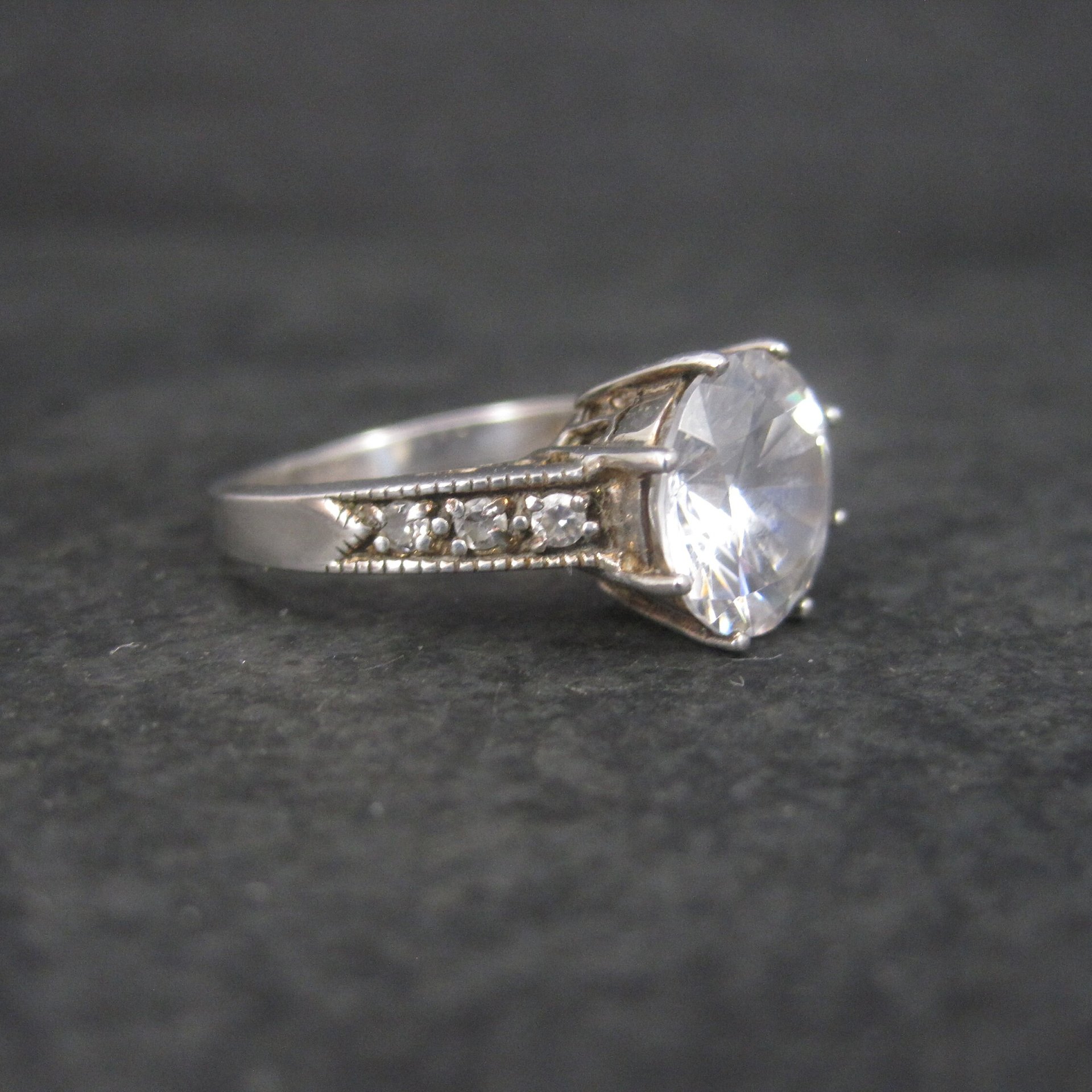 90s Sterling Cubic Zirconia Engagement Style Ring Size 7