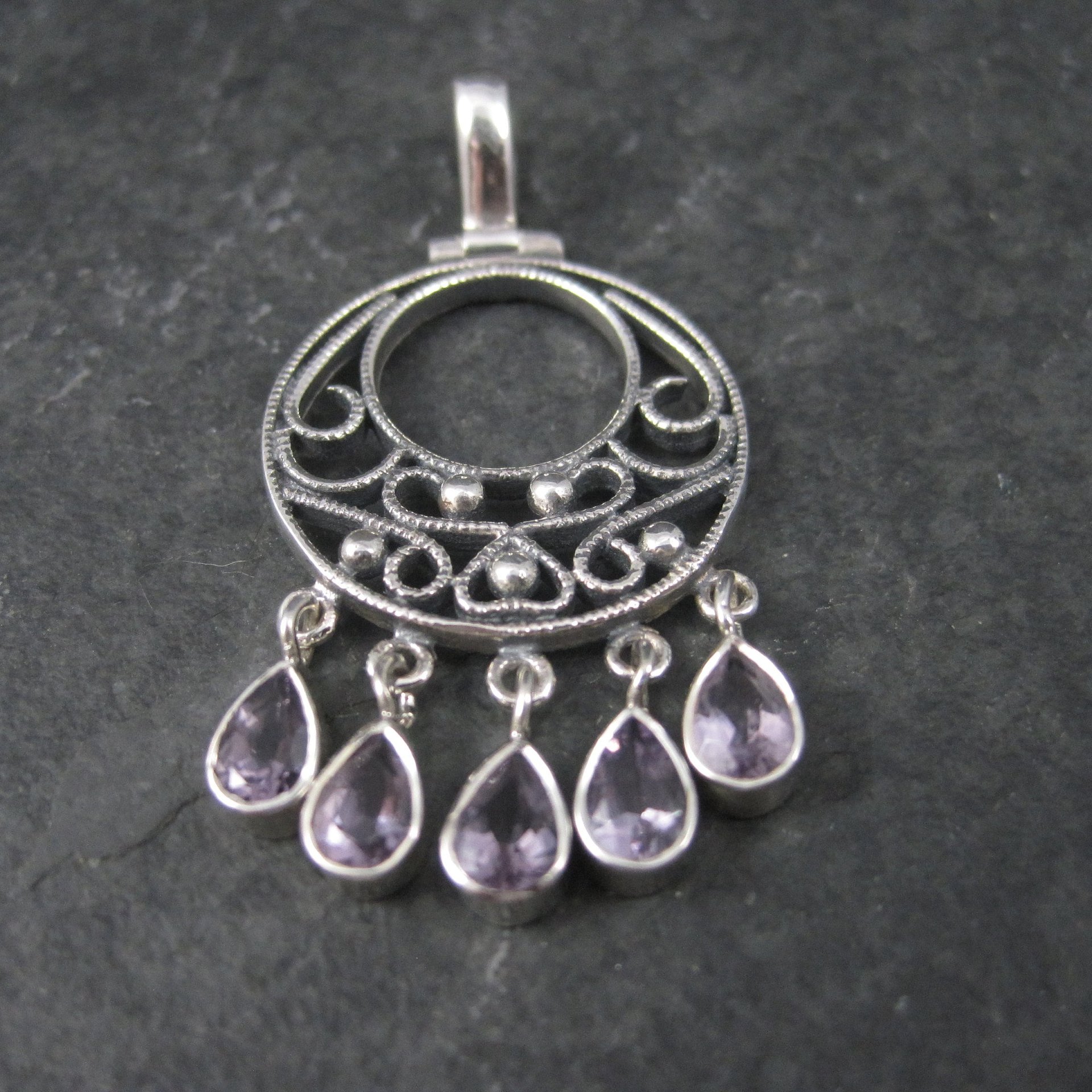 Vintage Sterling Filigree Amethyst Pendant