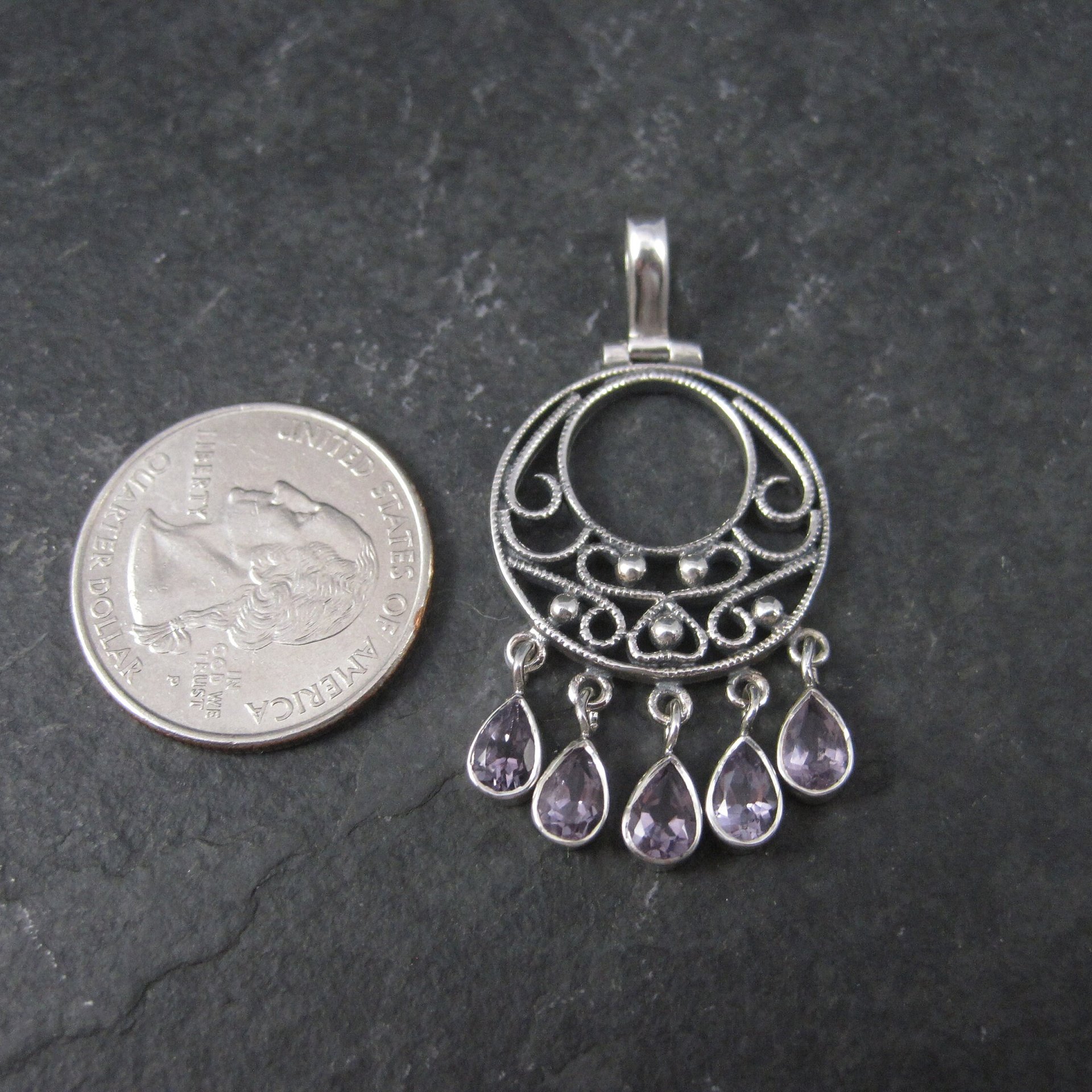 Vintage Sterling Filigree Amethyst Pendant