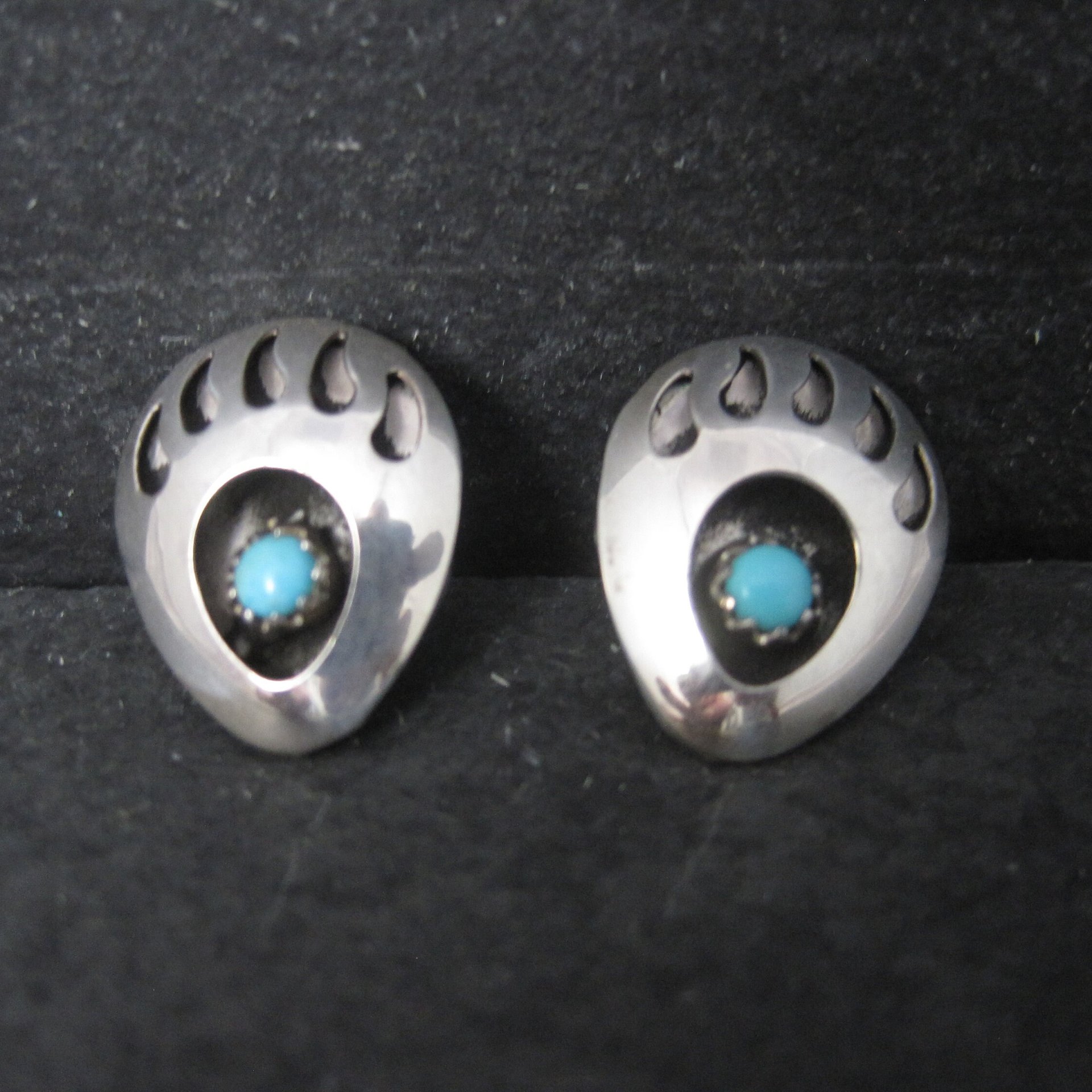 Sterling Turquoise Bear Paw Shadowbox Earrings