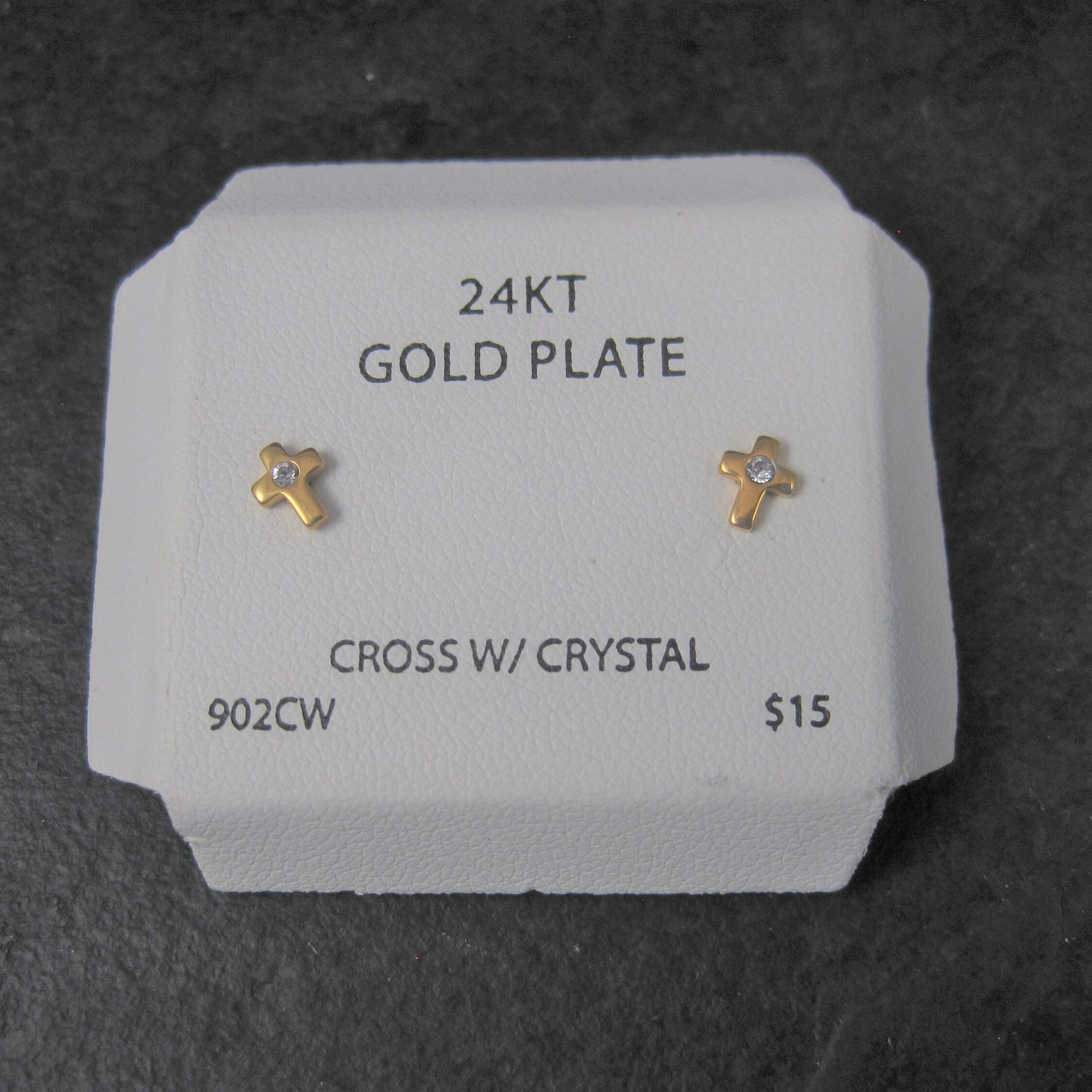 Vintage 24K Plated Crystal Cross Piercing Earrings