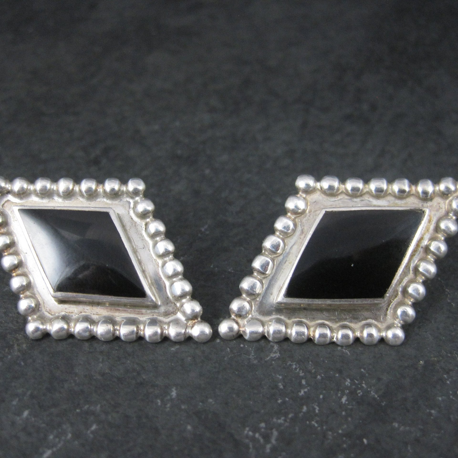Large Sterling Onyx Earrings