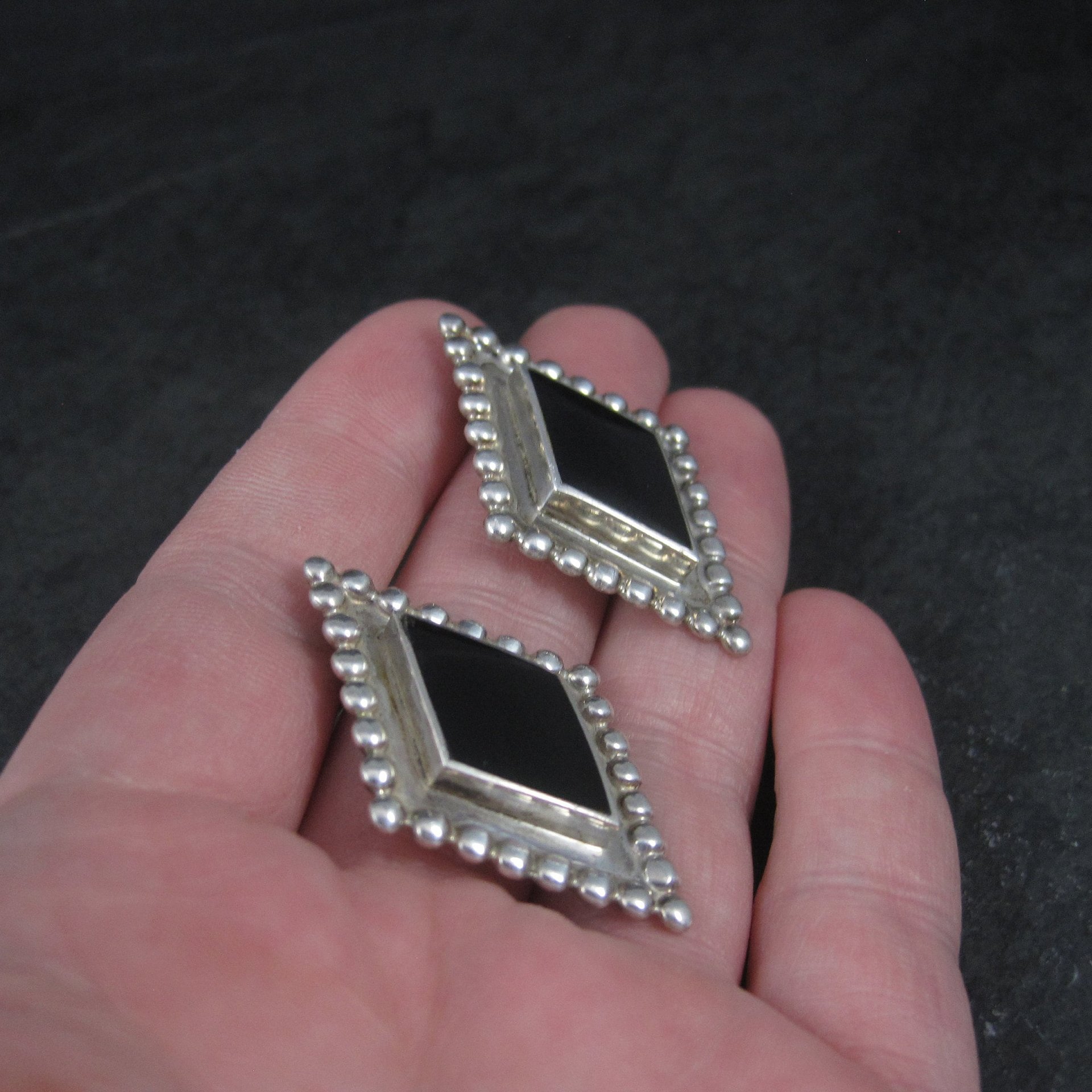 Large Sterling Onyx Earrings