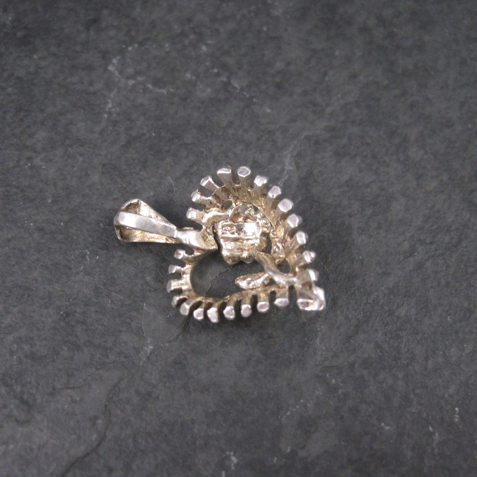 Vintage Sterling Heart Rose Pendant