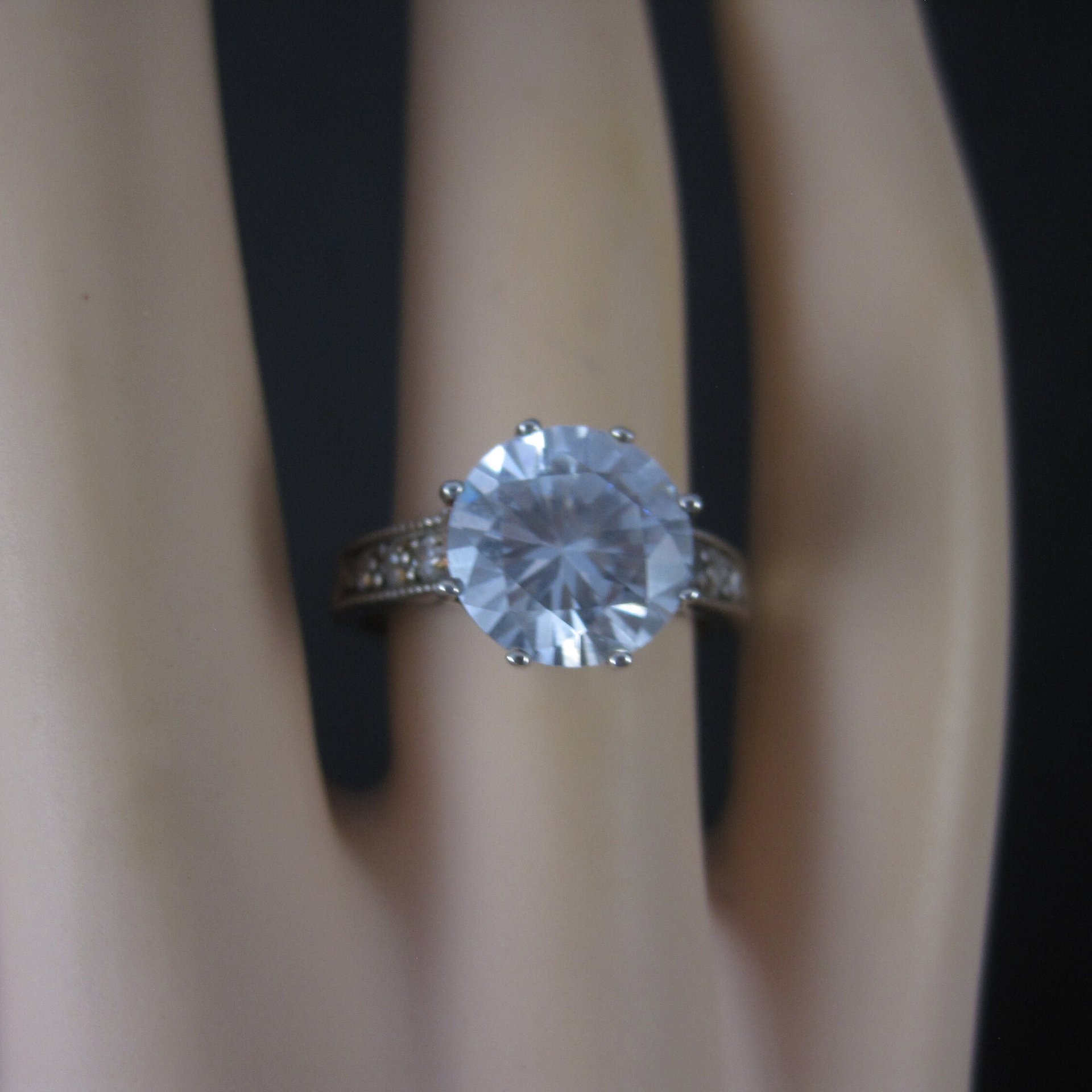 90s Sterling Cubic Zirconia Engagement Style Ring Size 7