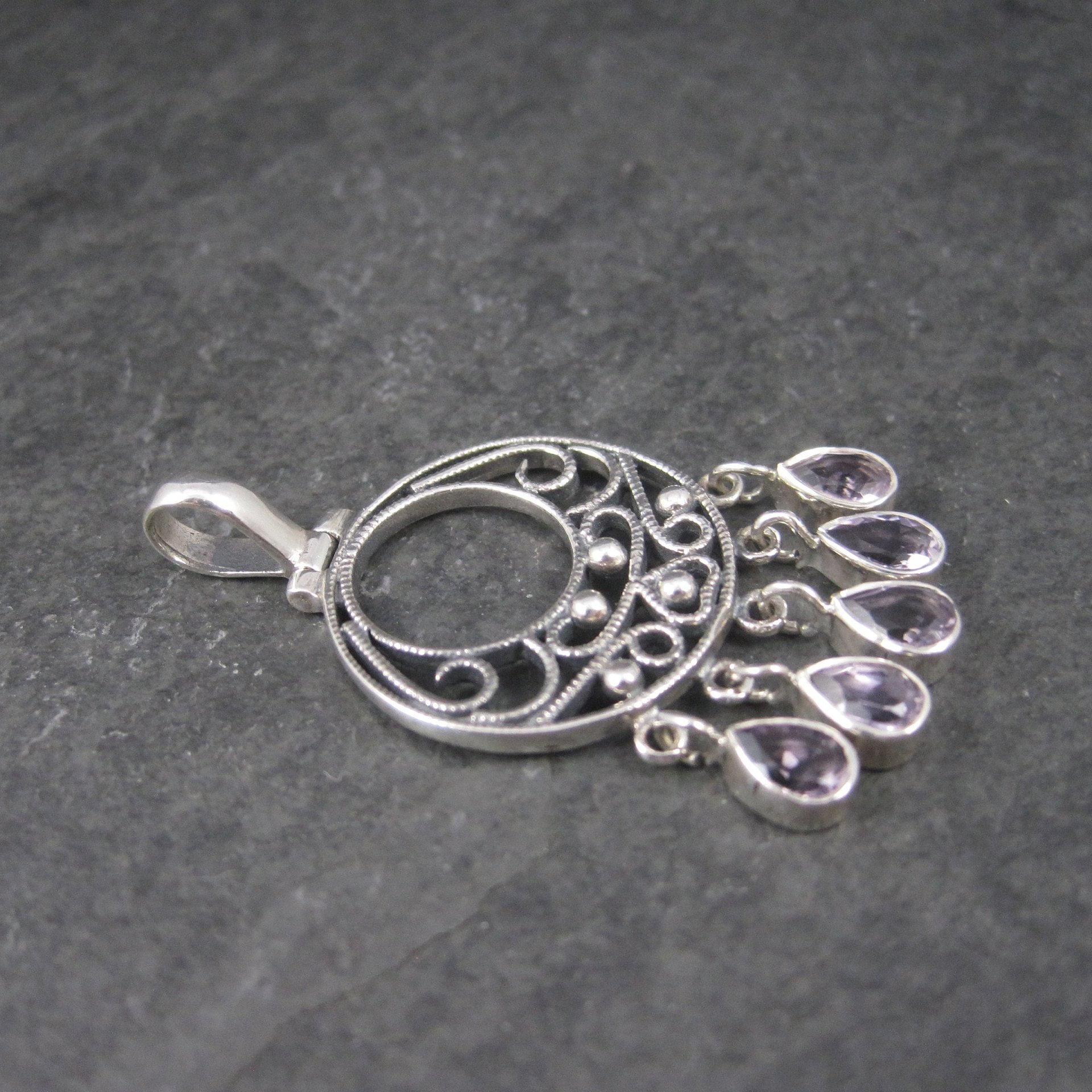 Vintage Sterling Filigree Amethyst Pendant