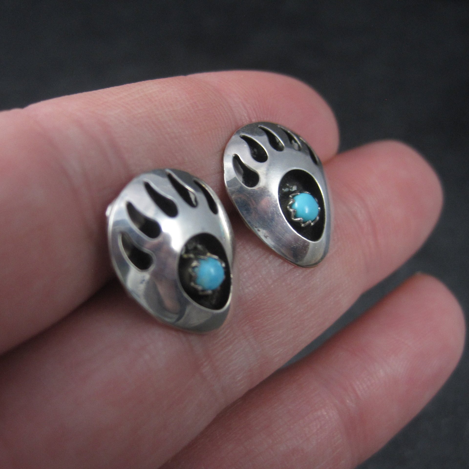 Sterling Turquoise Bear Paw Shadowbox Earrings