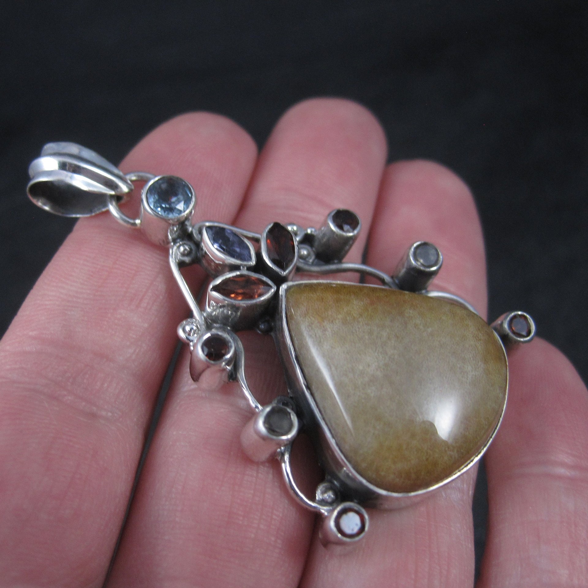 Large Jasper Garnet Topaz Pendant