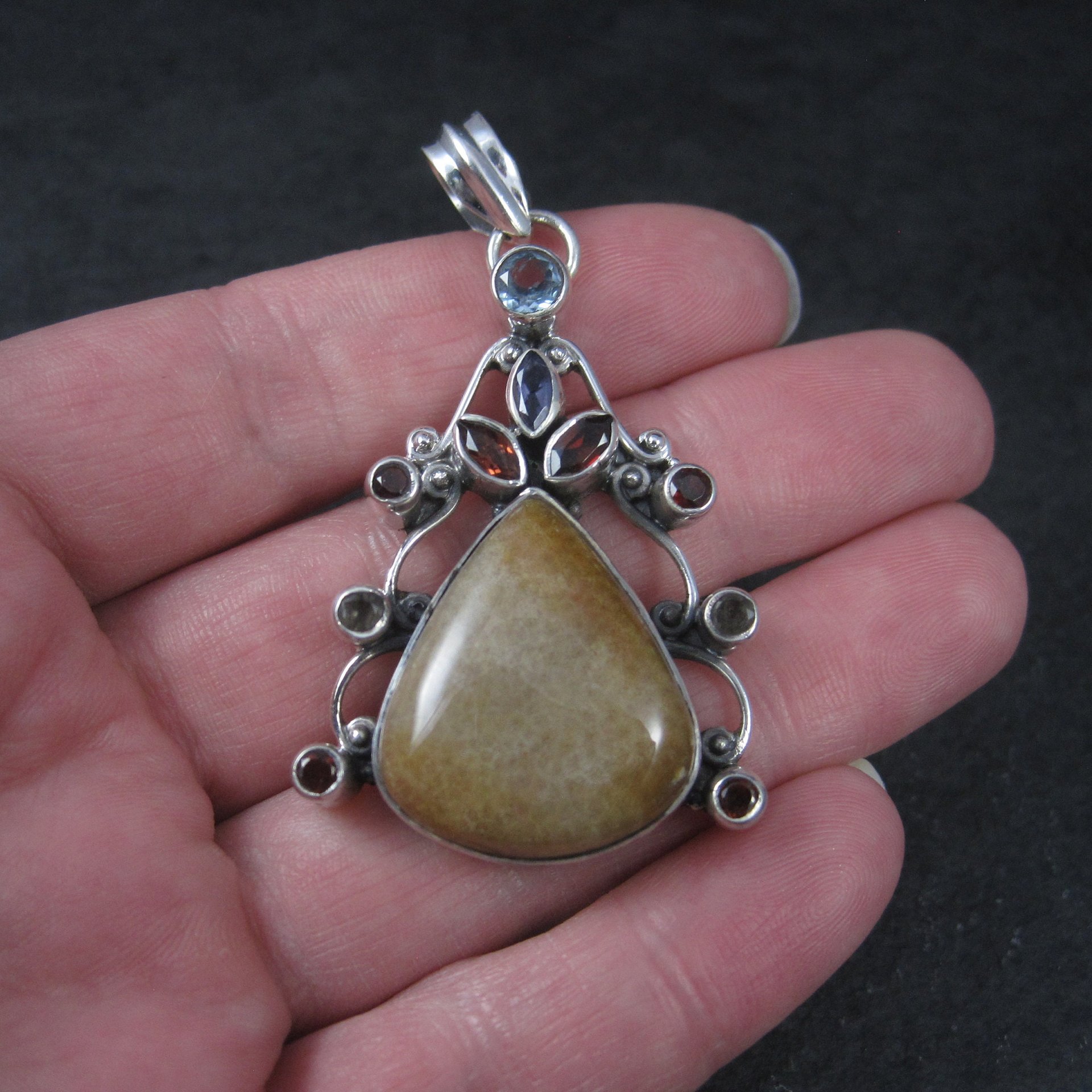 Large Jasper Garnet Topaz Pendant