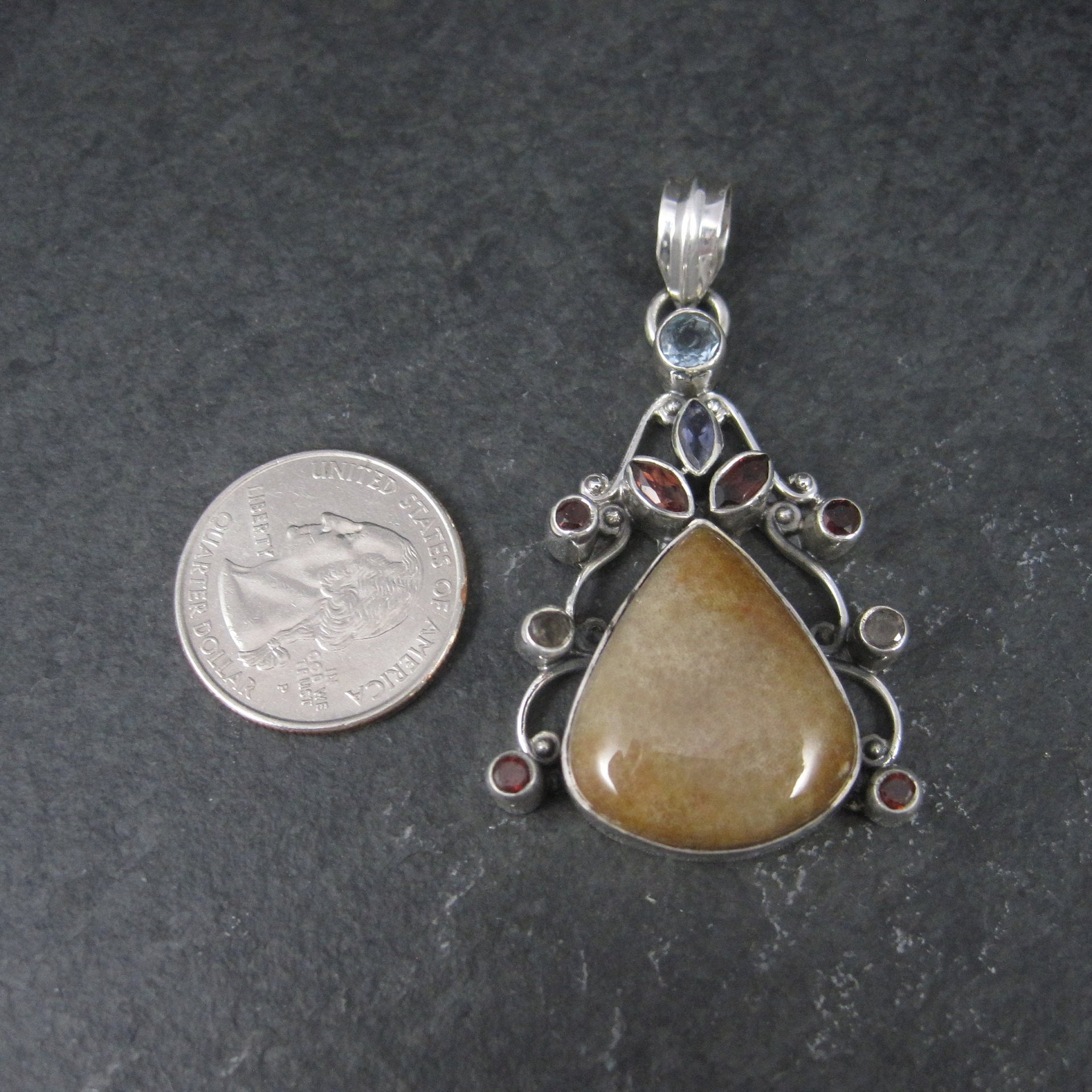 Large Jasper Garnet Topaz Pendant