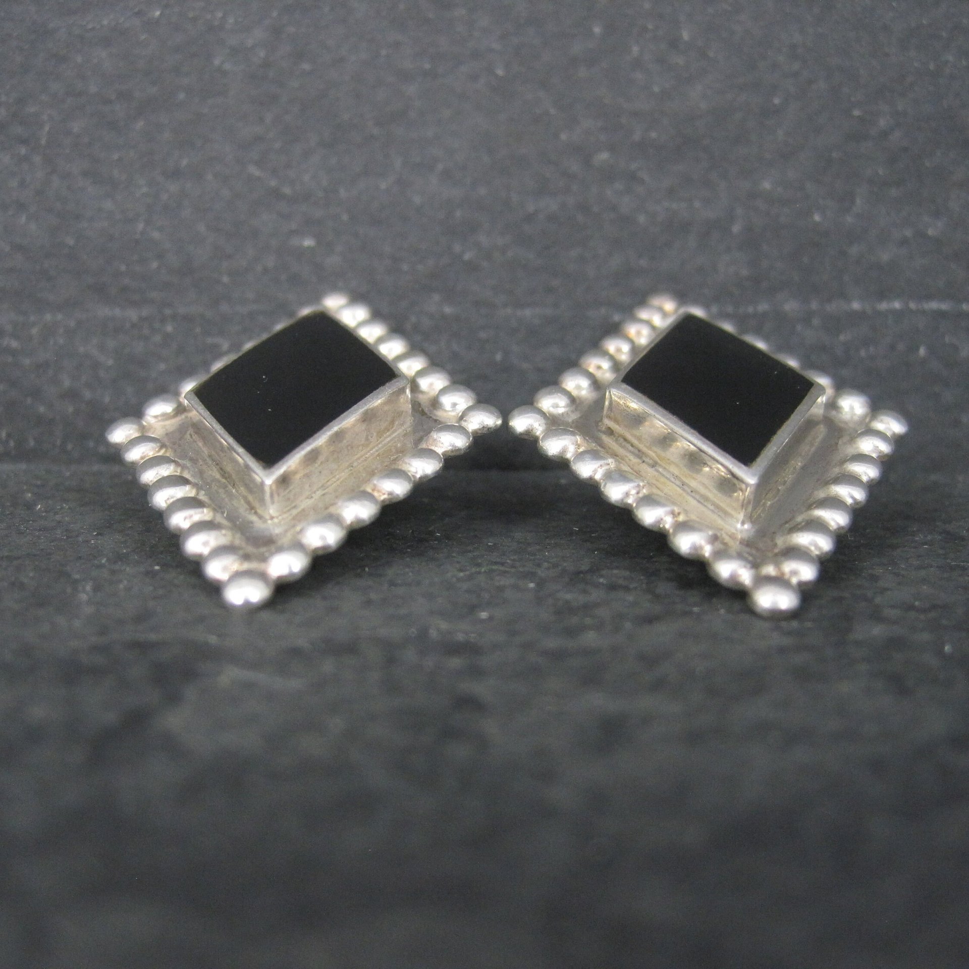 Large Sterling Onyx Earrings