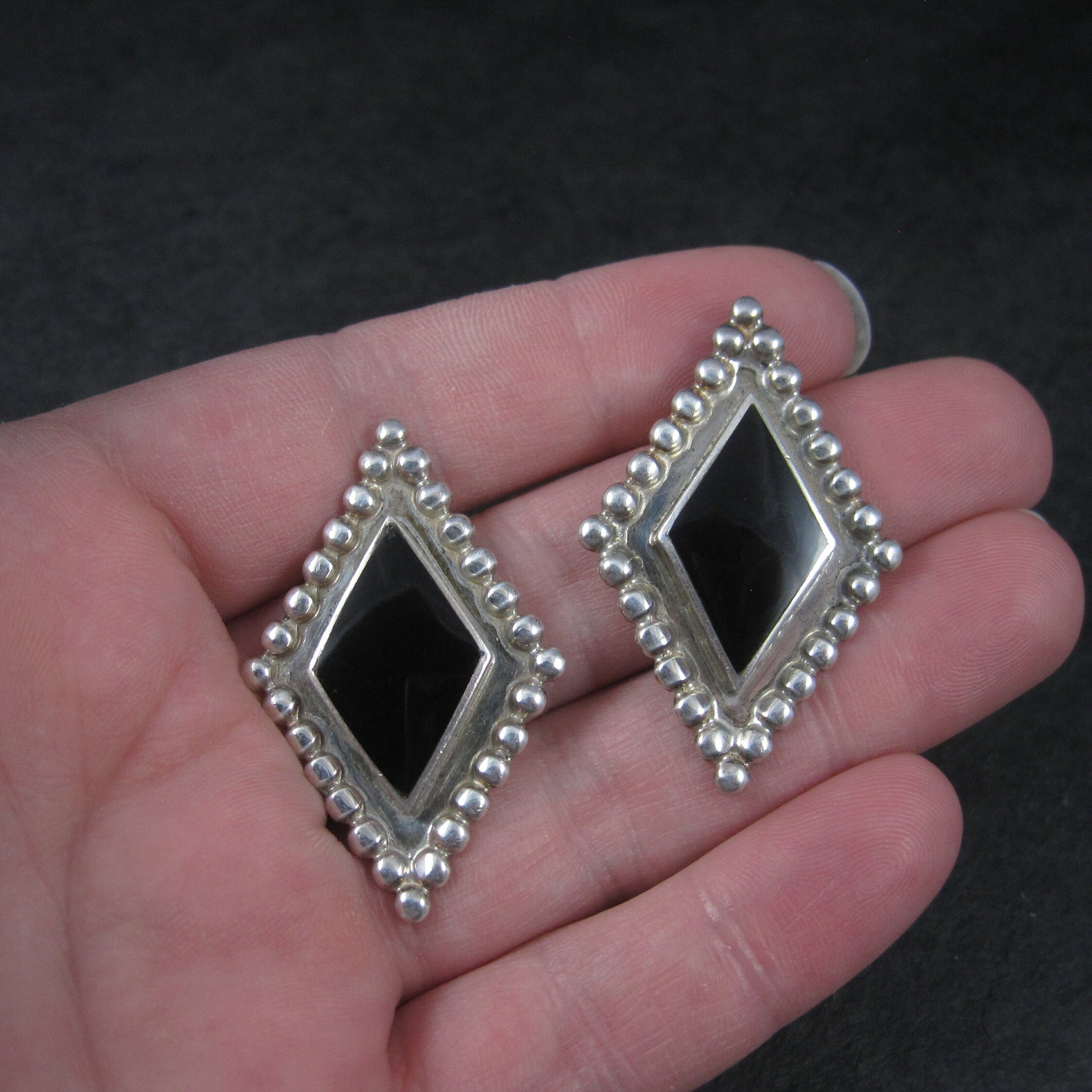 Large Sterling Onyx Earrings