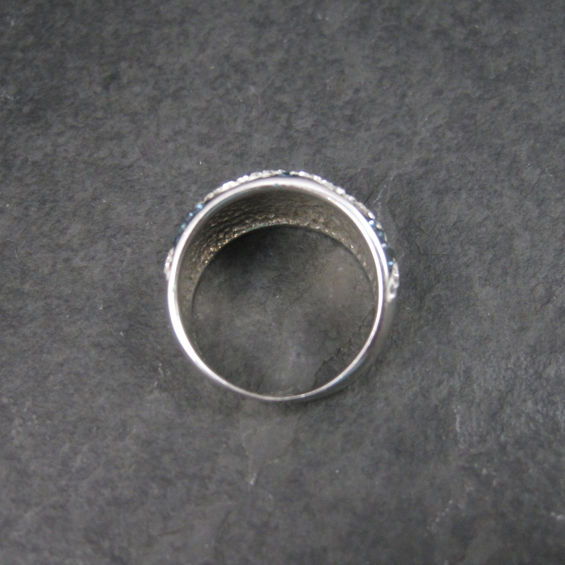 Sterling Blue White Enamel Crystal Ring Size 7