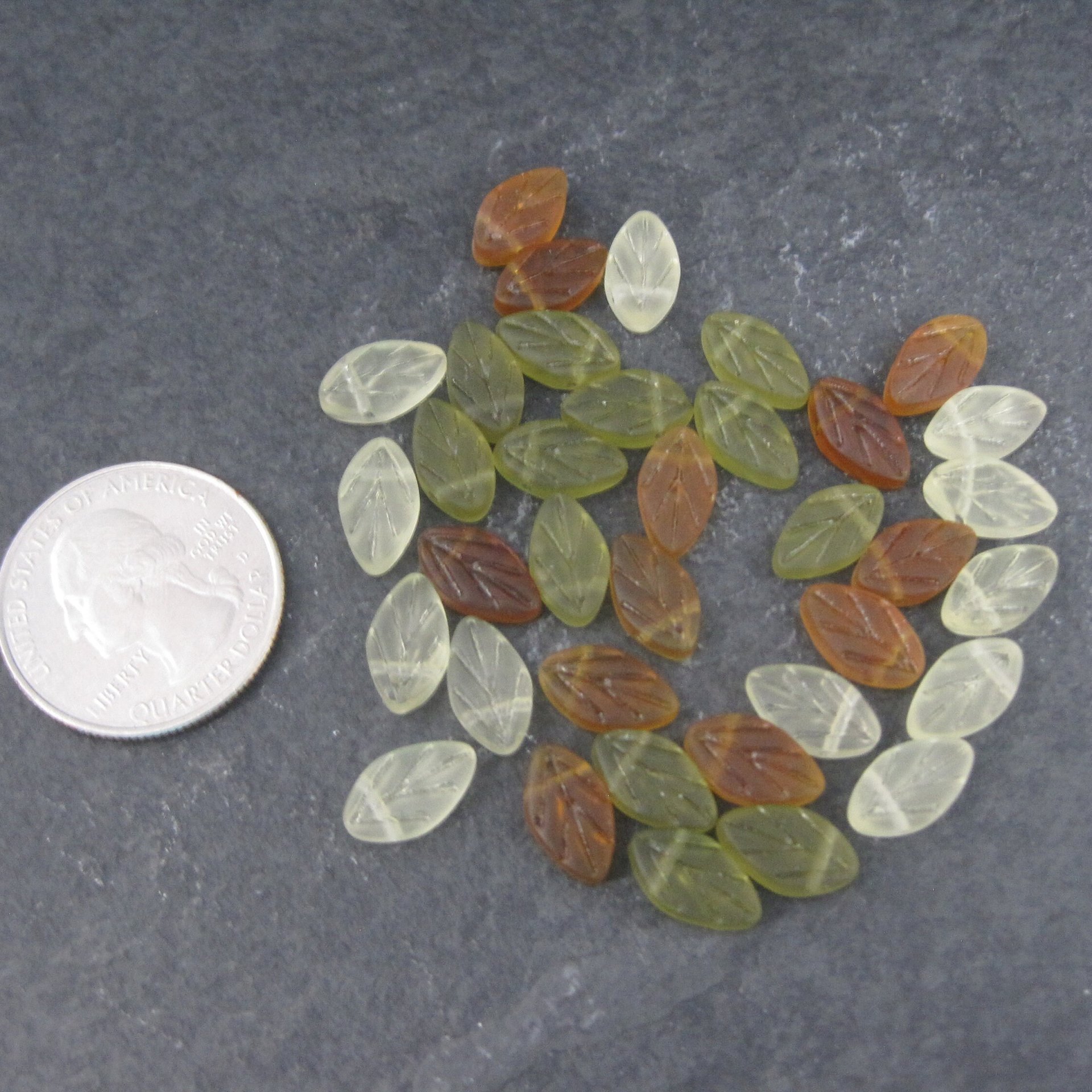 Lot of 36 Glass Leaf Beads 7x11mm