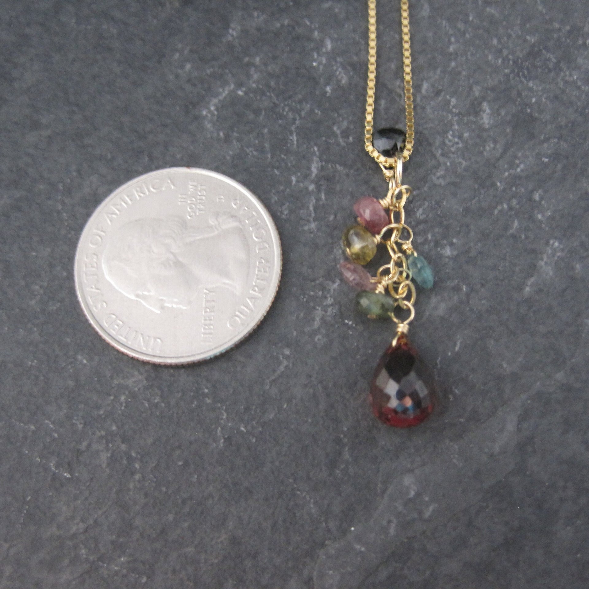 Vintage 14K Briolette Gemstone Pendant Necklace