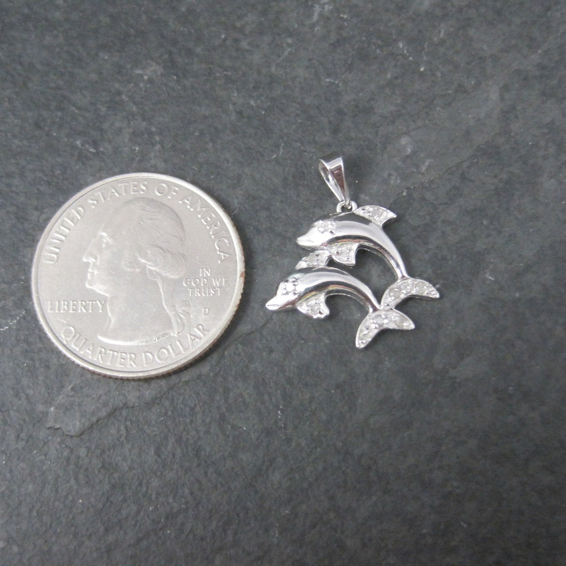 Vintage Sterling Diamond Dolphin Pendant