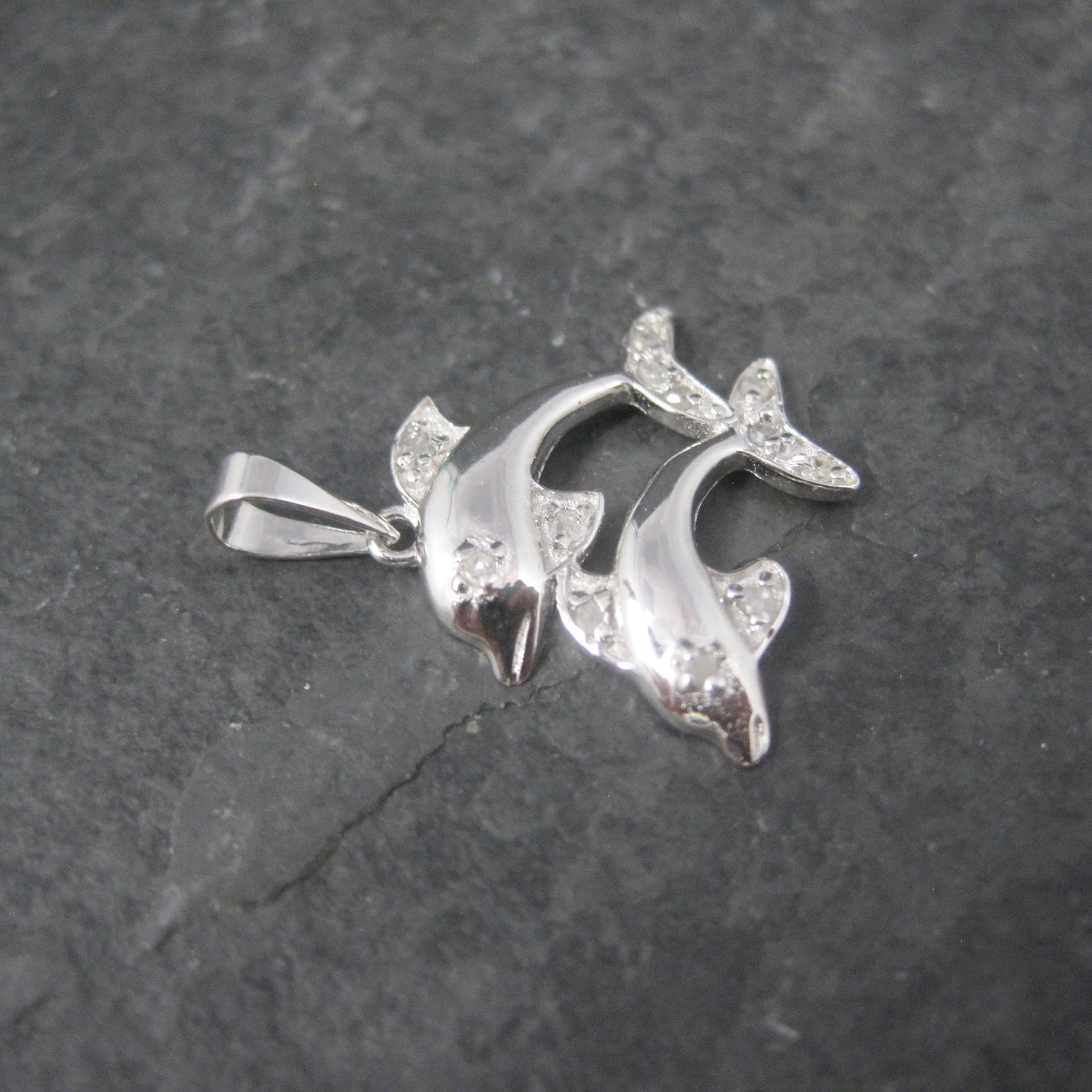 Vintage Sterling Diamond Dolphin Pendant