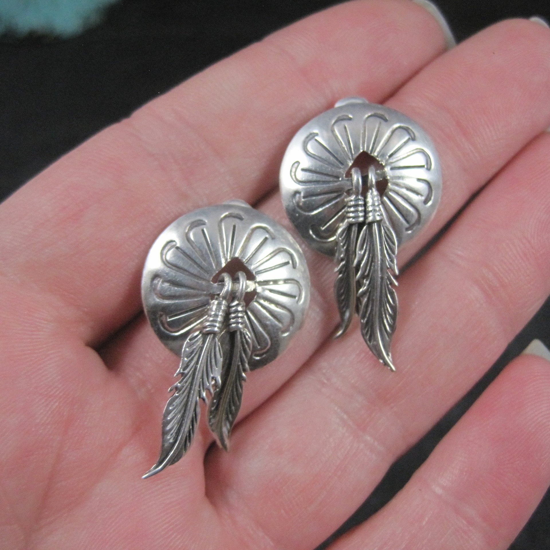 Vintage Southwestern Sterling Feather Earrings