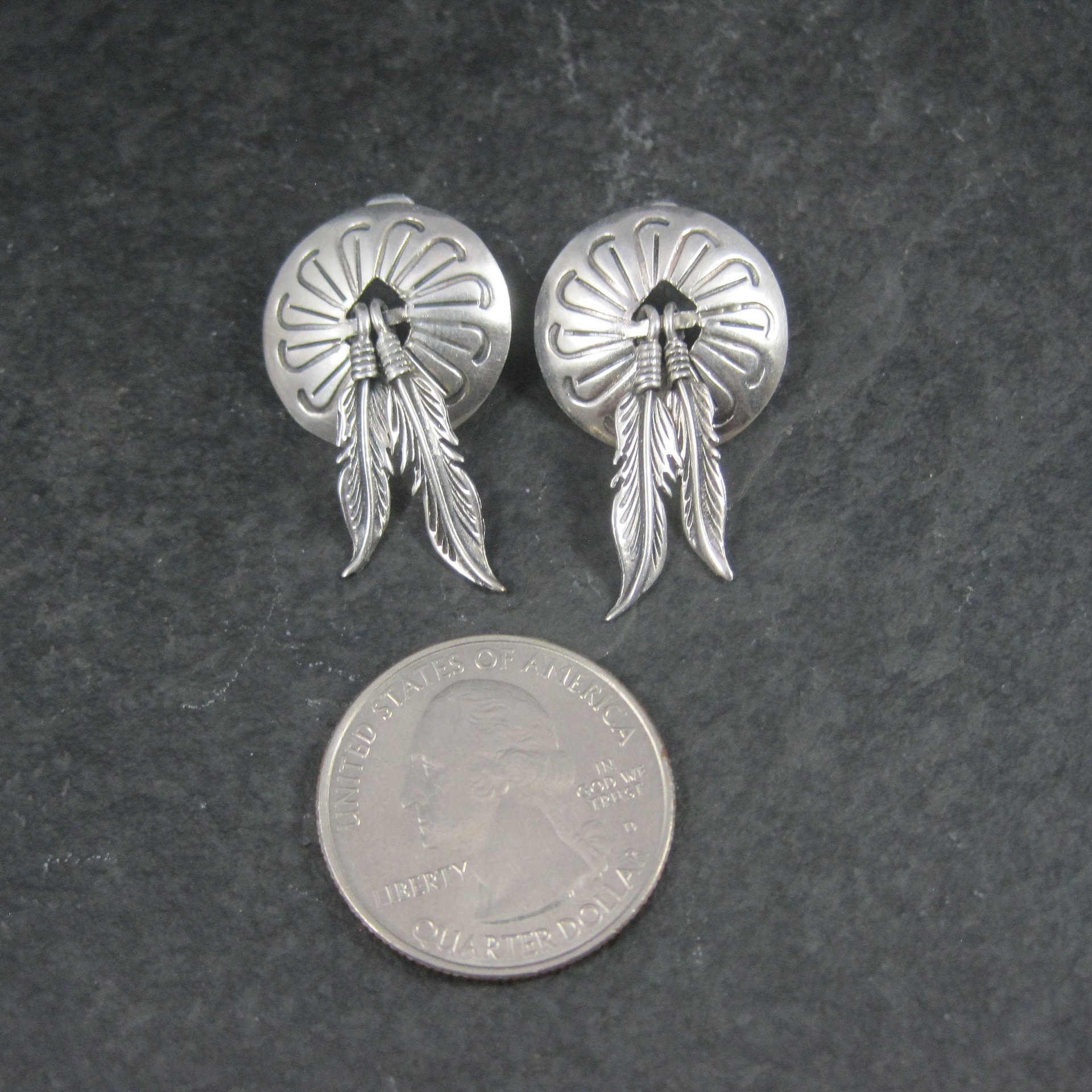 Vintage Southwestern Sterling Feather Earrings