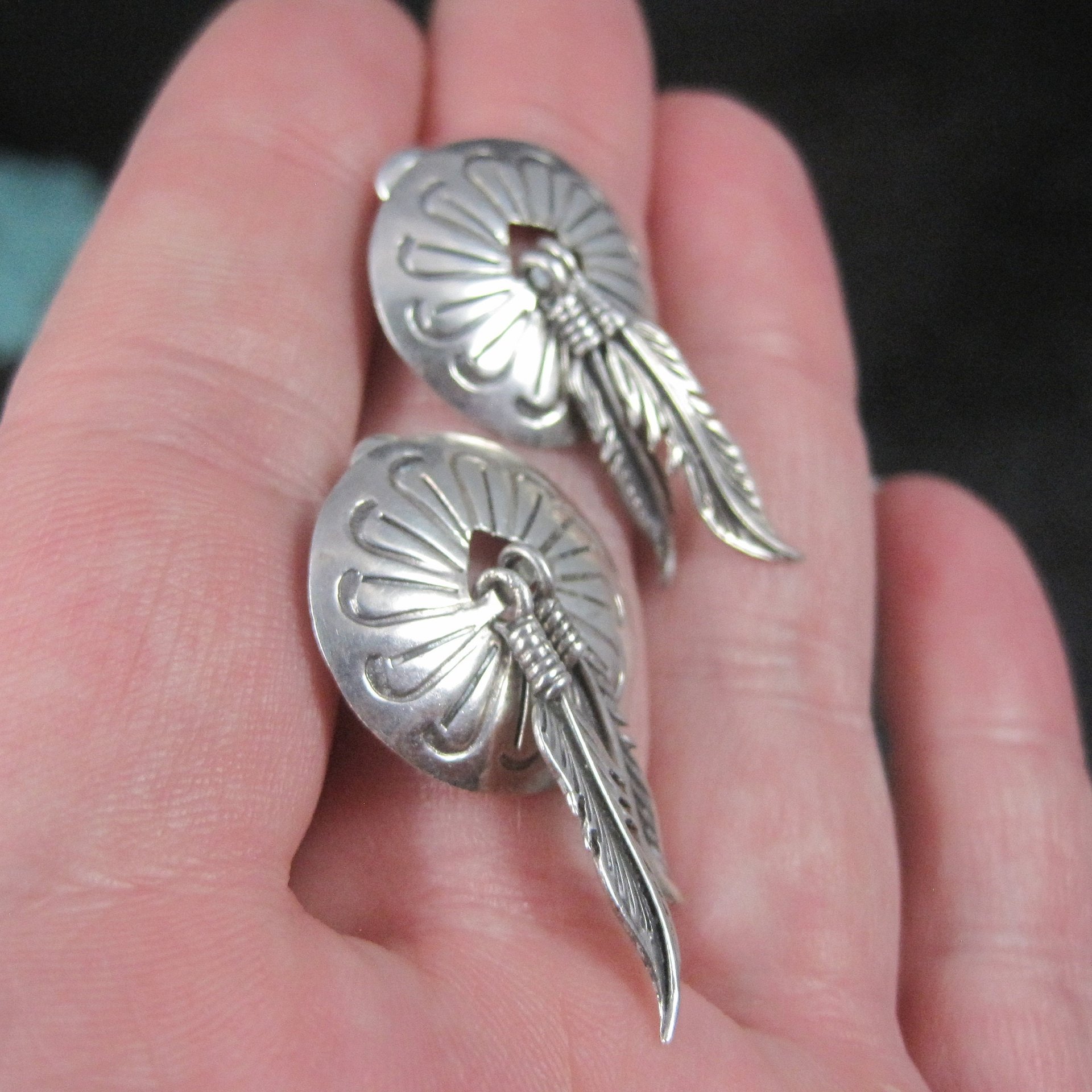Vintage Southwestern Sterling Feather Earrings