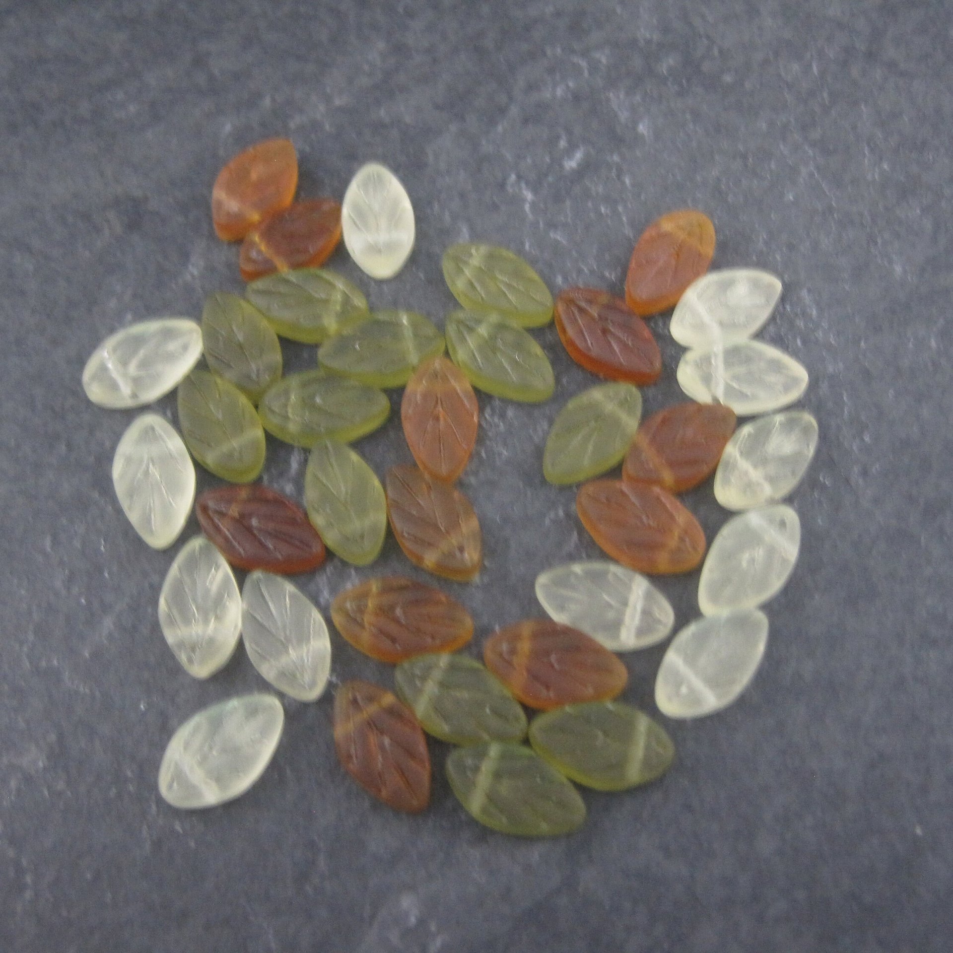 Lot of 36 Glass Leaf Beads 7x11mm