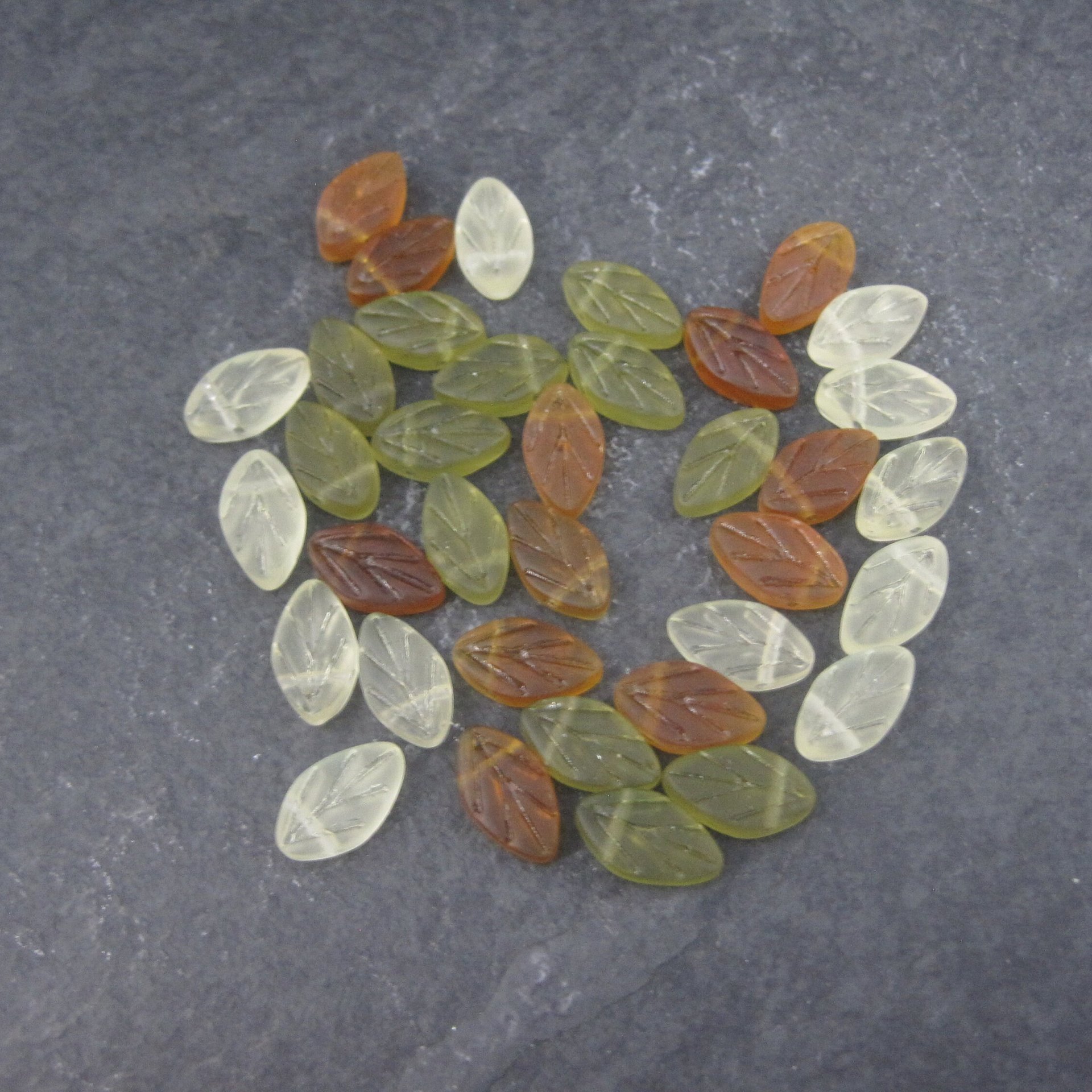 Lot of 36 Glass Leaf Beads 7x11mm