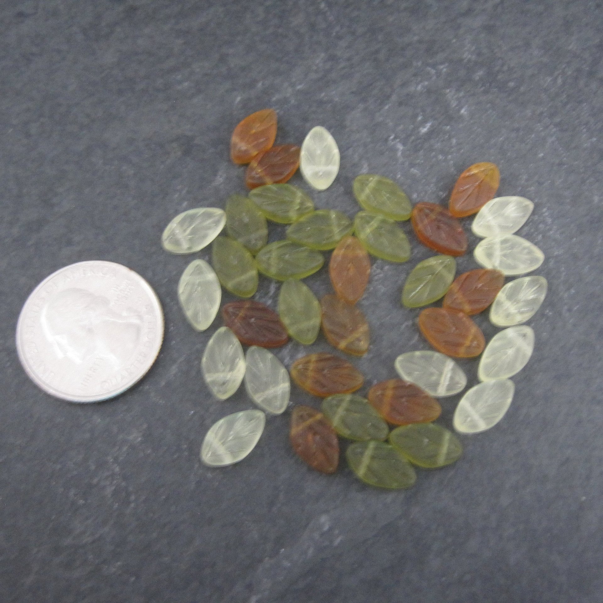 Lot of 36 Glass Leaf Beads 7x11mm