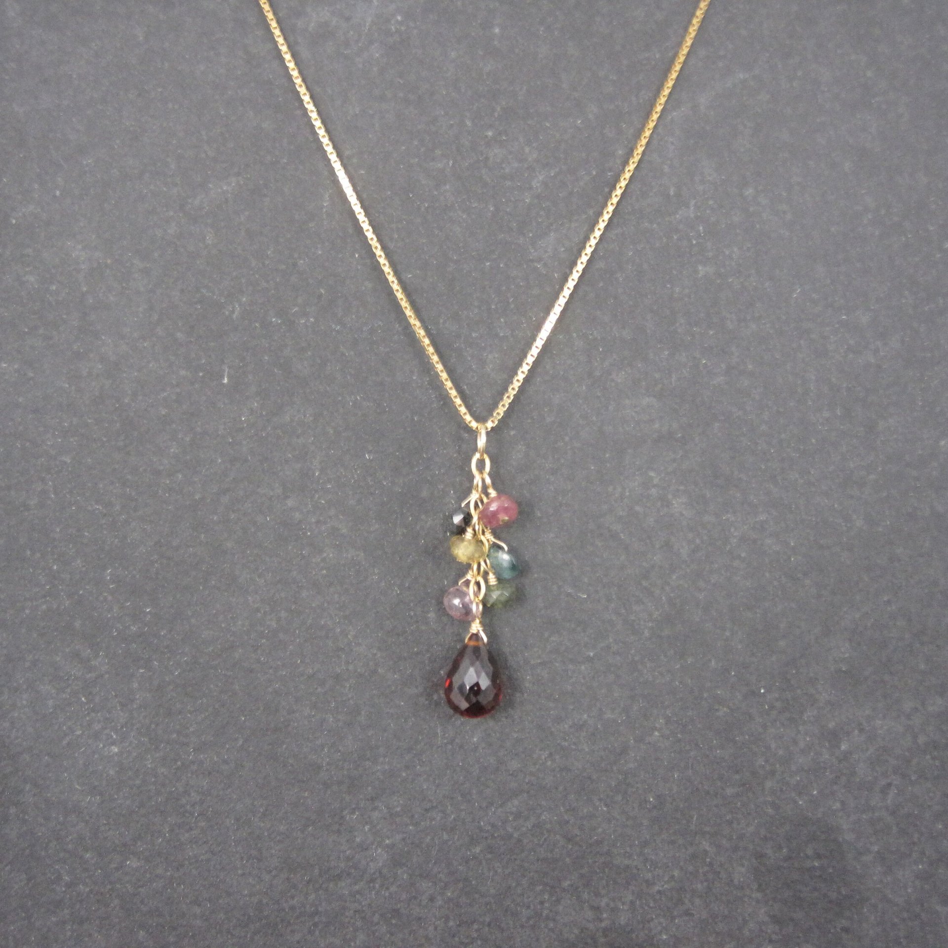 Vintage 14K Briolette Gemstone Pendant Necklace