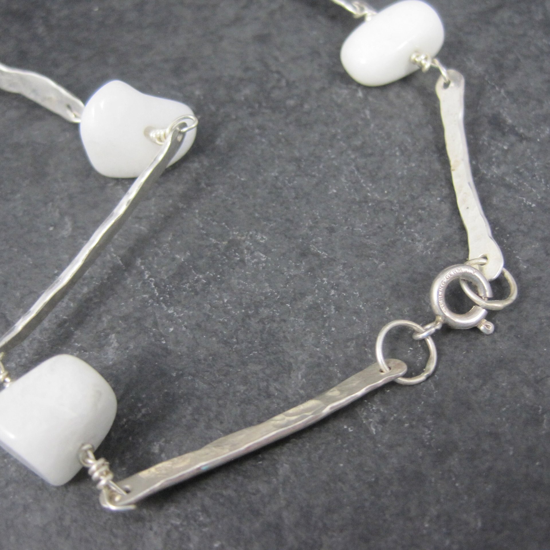 Vintage Hammered Sterling White Quartz Necklace 22 Inches