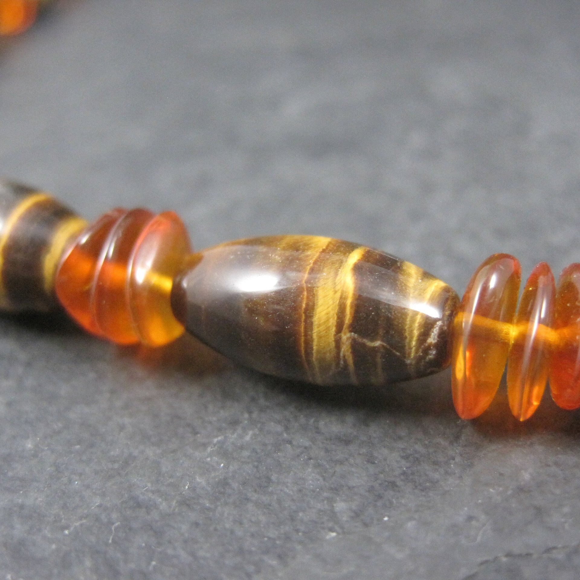 Vintage Sterling Tigers Eye Bead Necklace 17 Inches