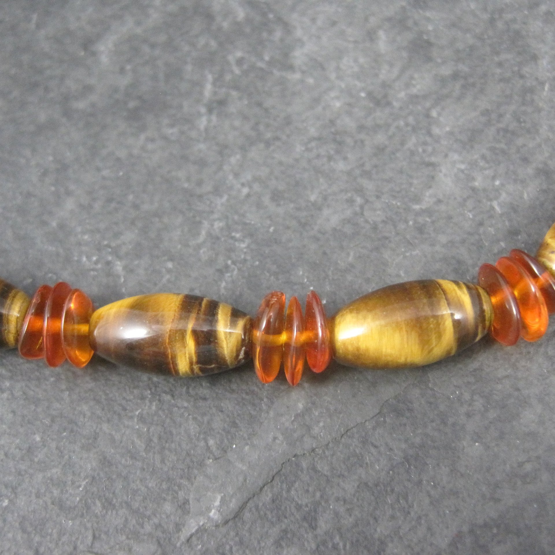 Vintage Sterling Tigers Eye Bead Necklace 17 Inches