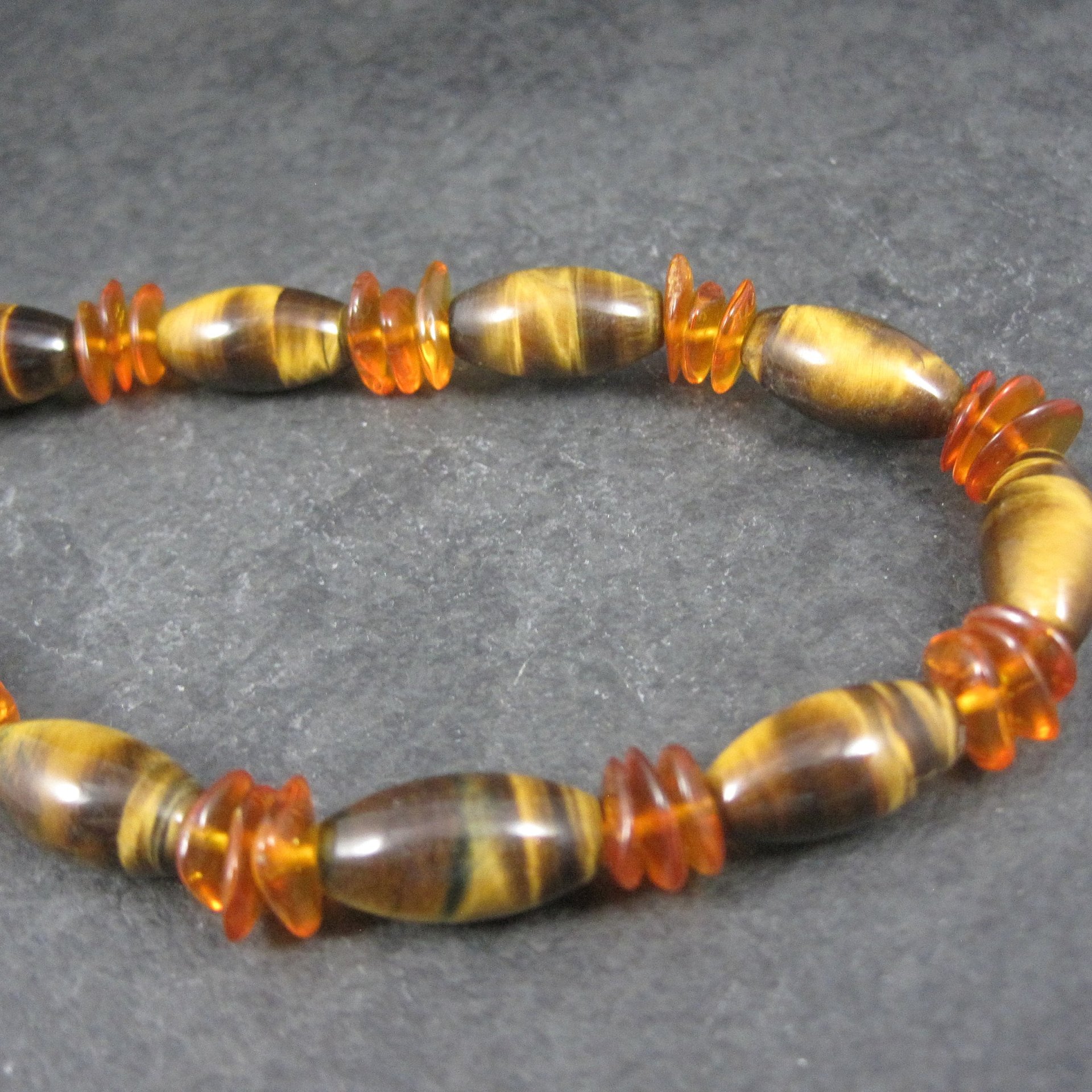 Vintage Sterling Tigers Eye Bead Necklace 17 Inches