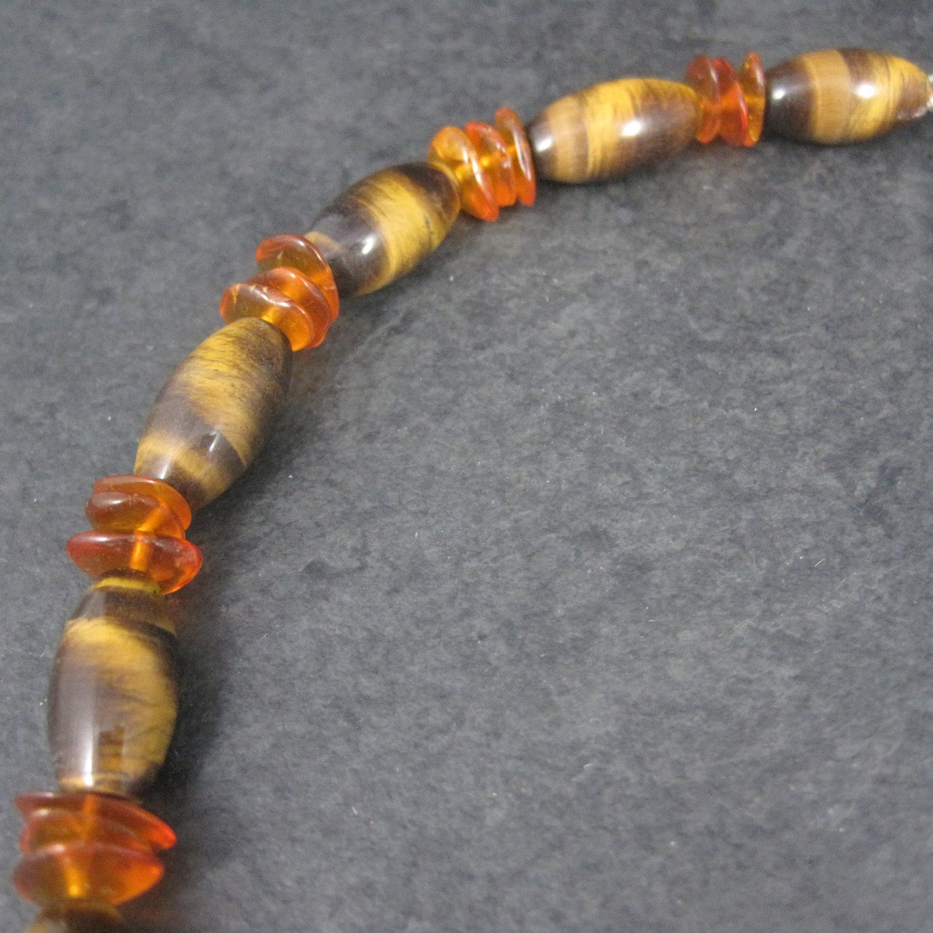 Vintage Sterling Tigers Eye Bead Necklace 17 Inches