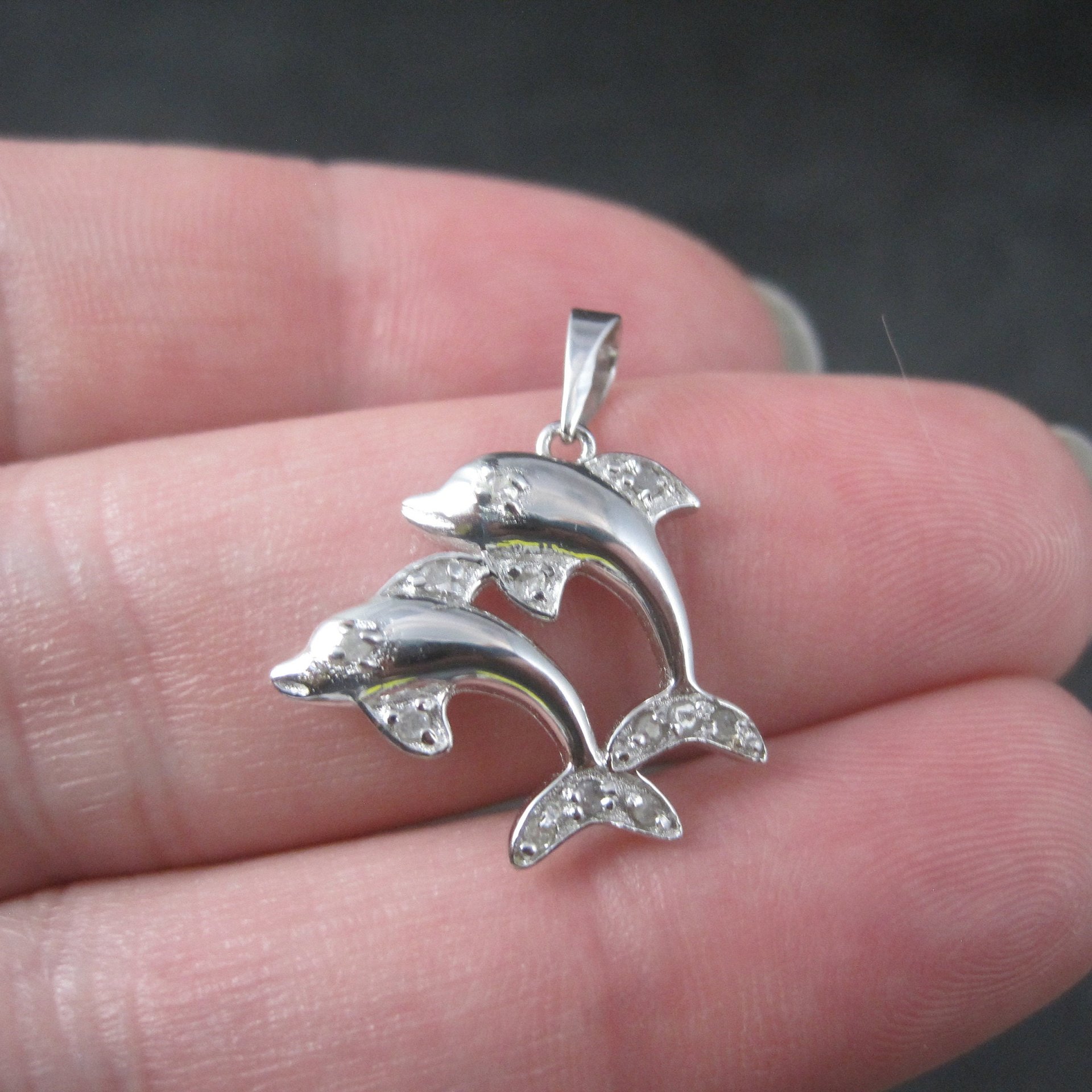 Vintage Sterling Diamond Dolphin Pendant