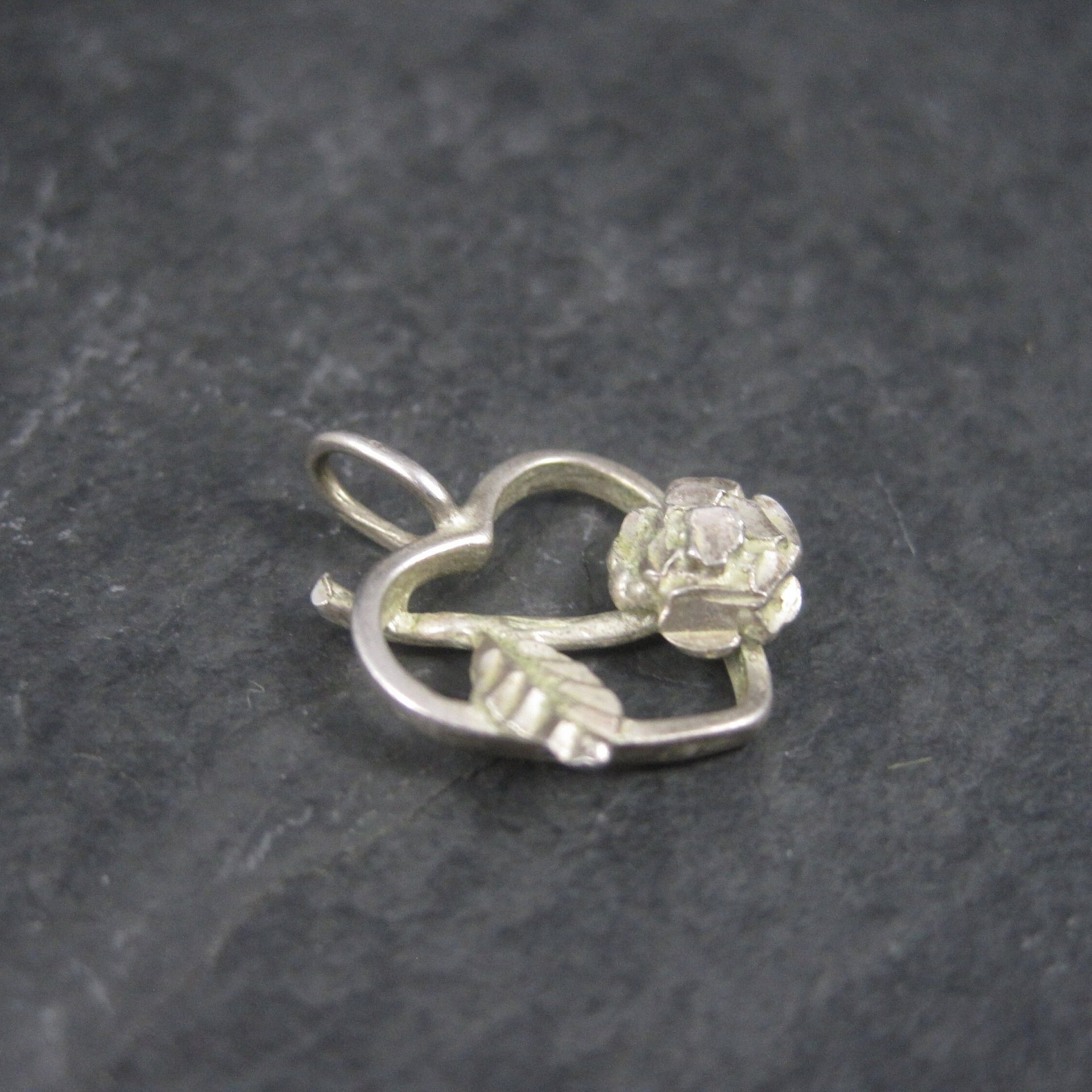 Sterling Diamond Cut Heart Rose Pendant