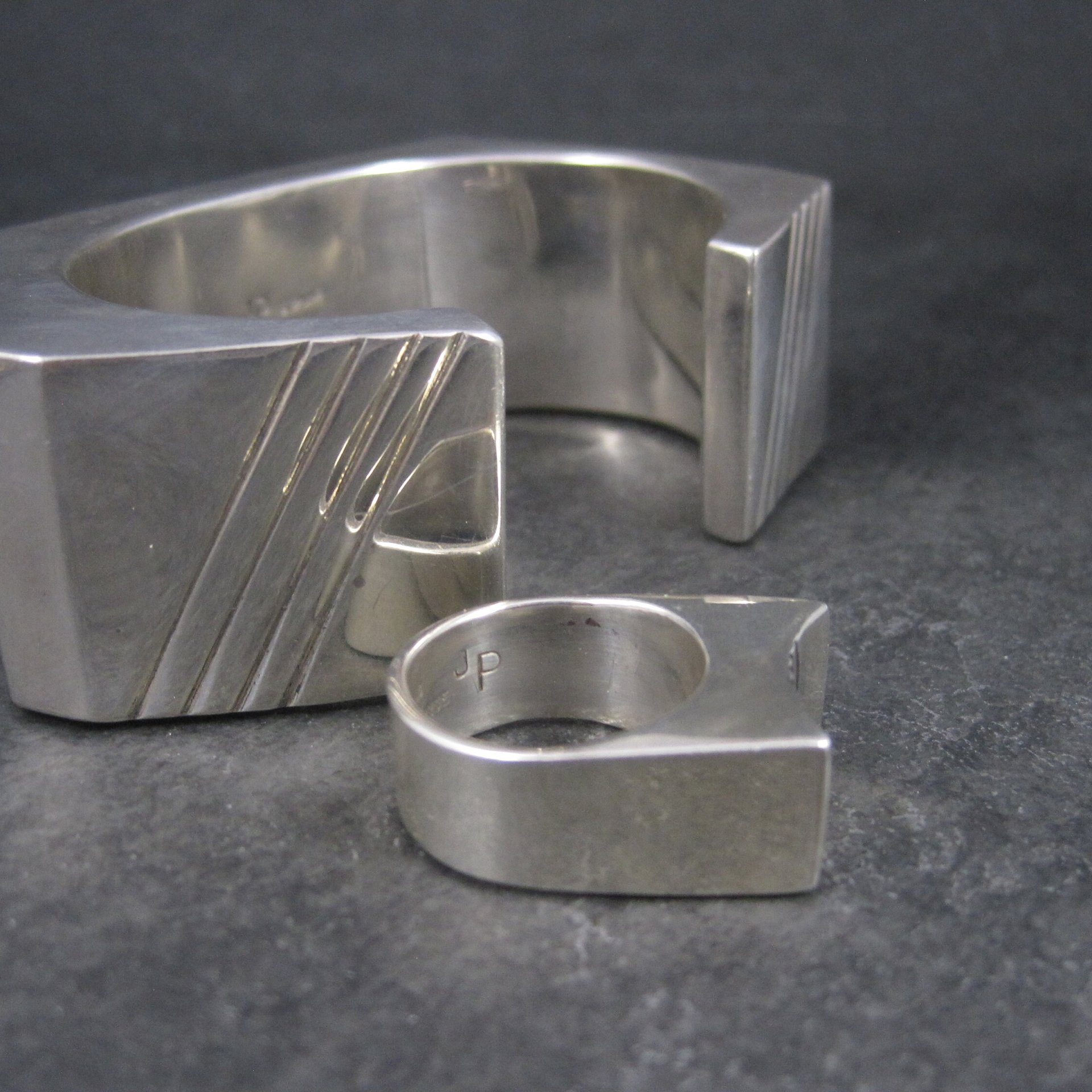 Contemporary Navajo Sterling Cuff Bracelet Ring Set Yellowhorse 6.25 Inches Size 7