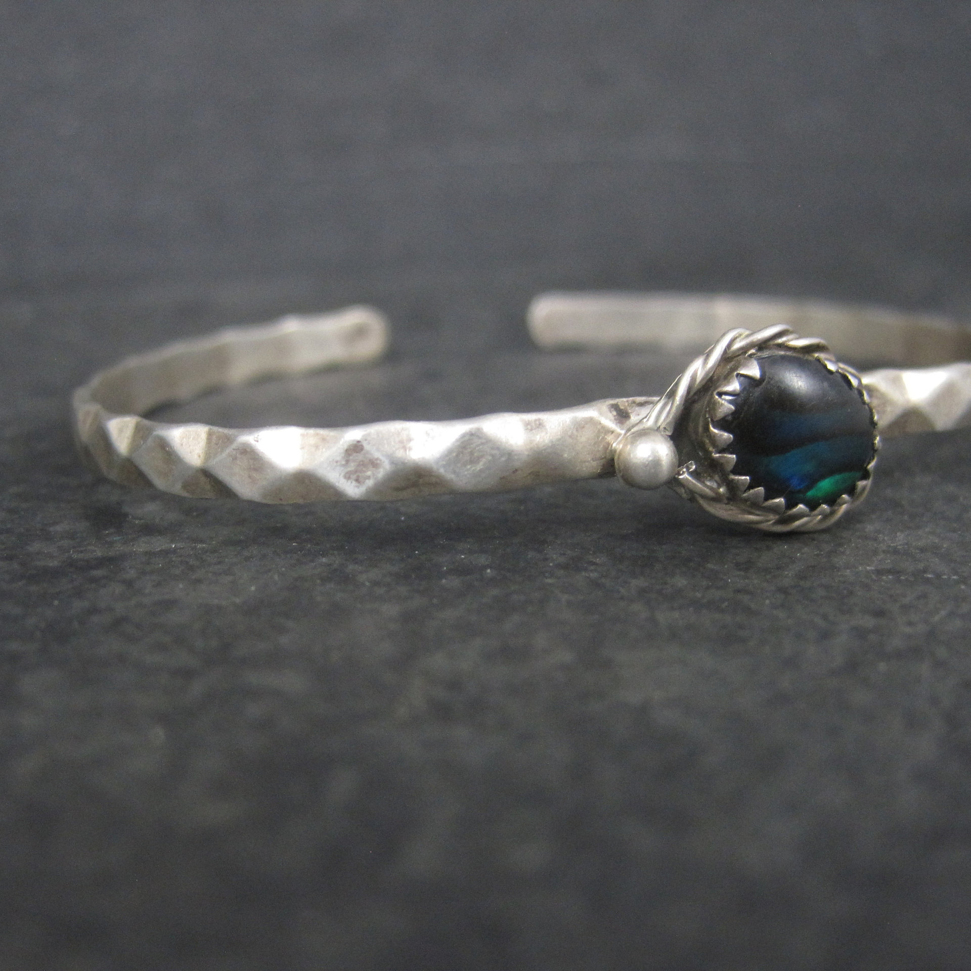 Dainty Southwestern Sterling Paua Shell Cuff Bracelet