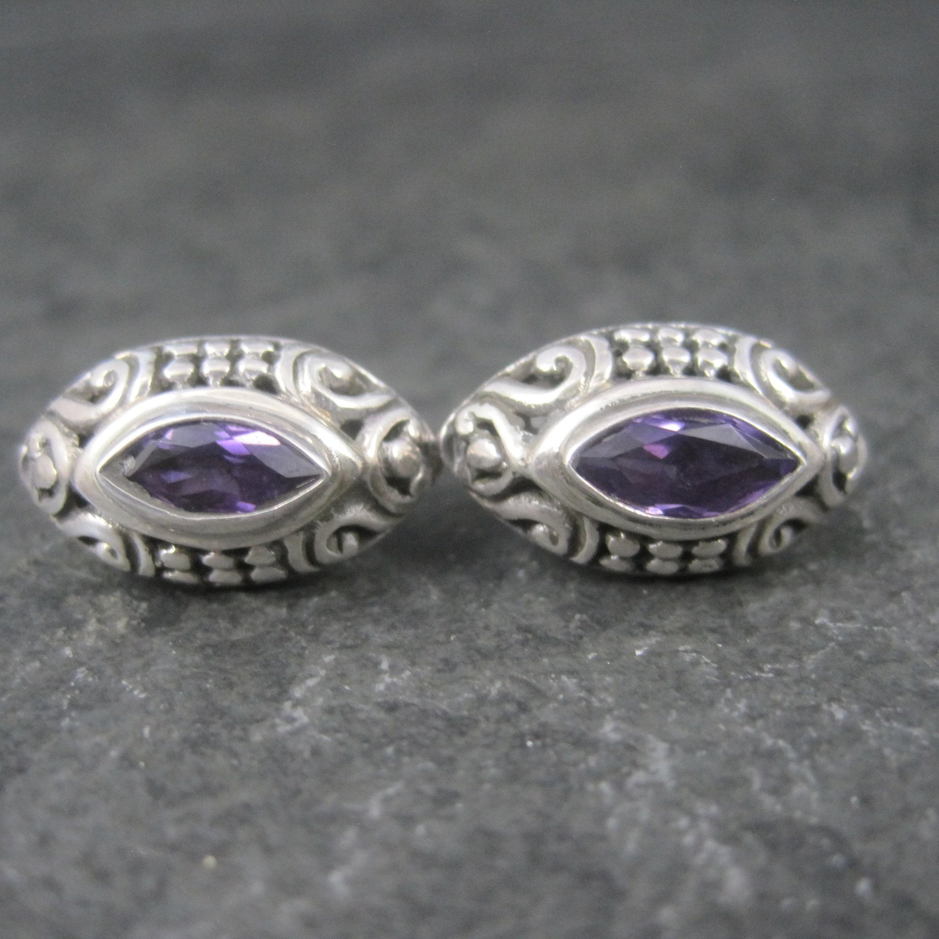 Ornate Sterling Amethyst Earrings