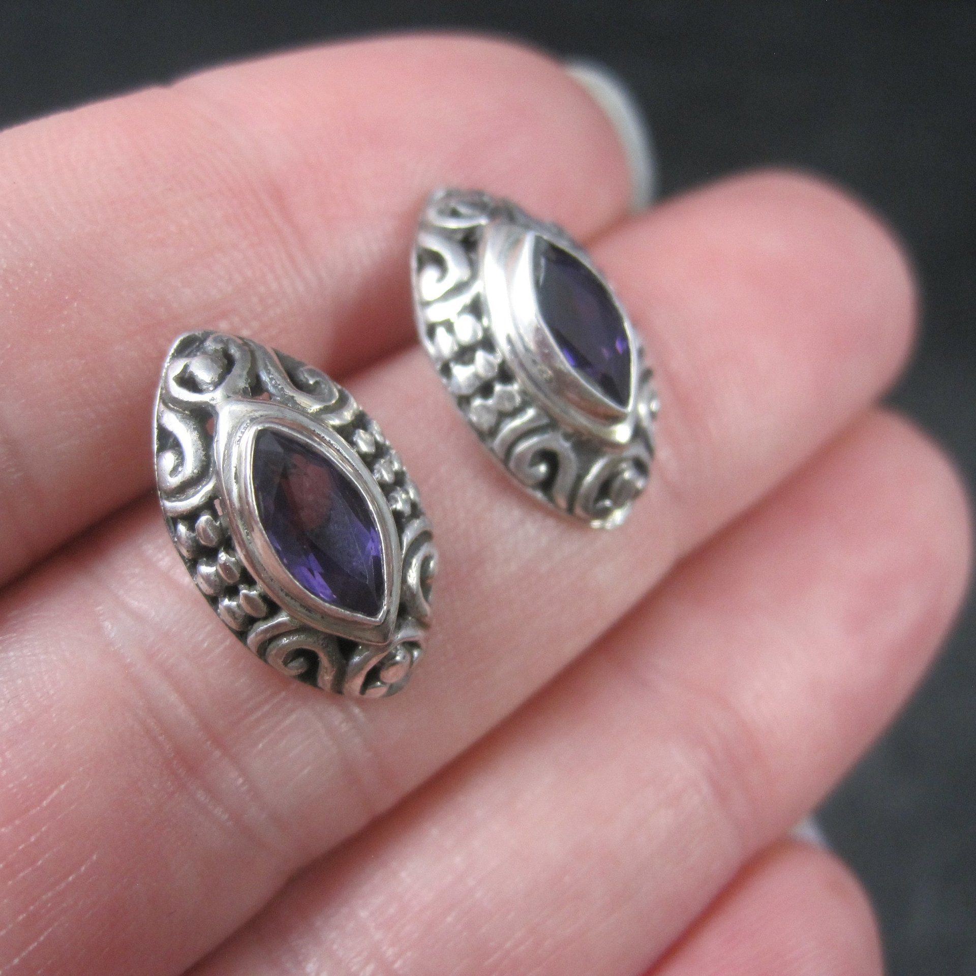 Ornate Sterling Amethyst Earrings