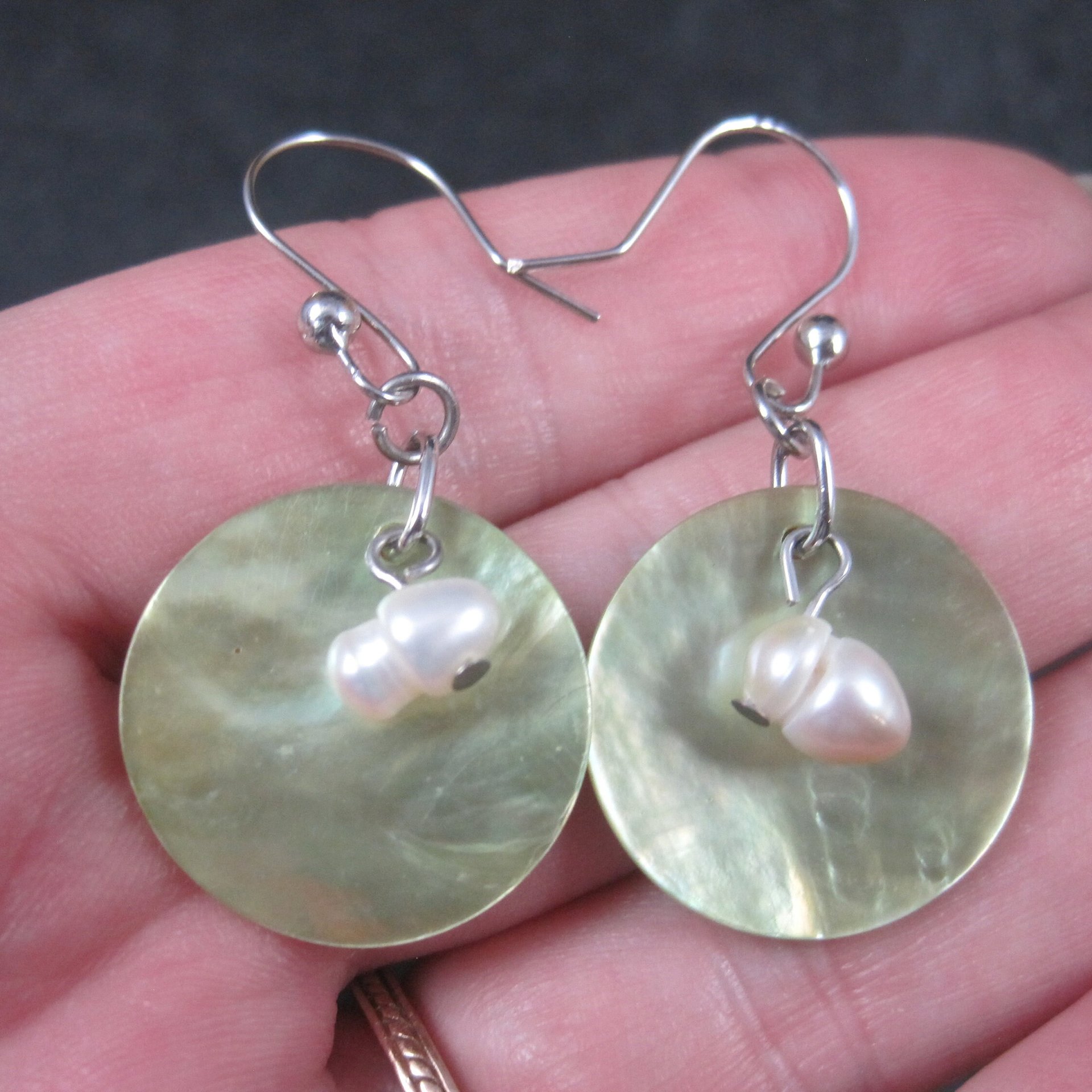Sterling Green Mother of Pearl Earrings