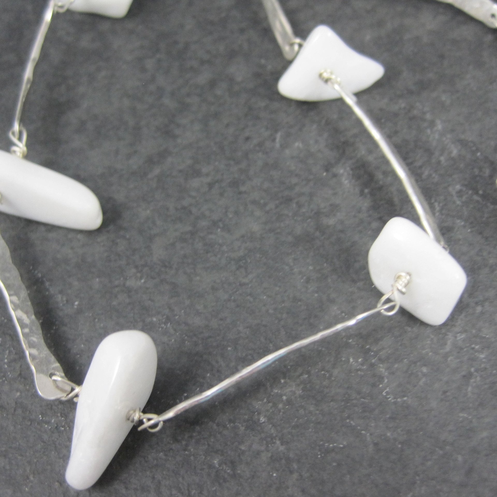 Vintage Hammered Sterling White Quartz Necklace 22 Inches