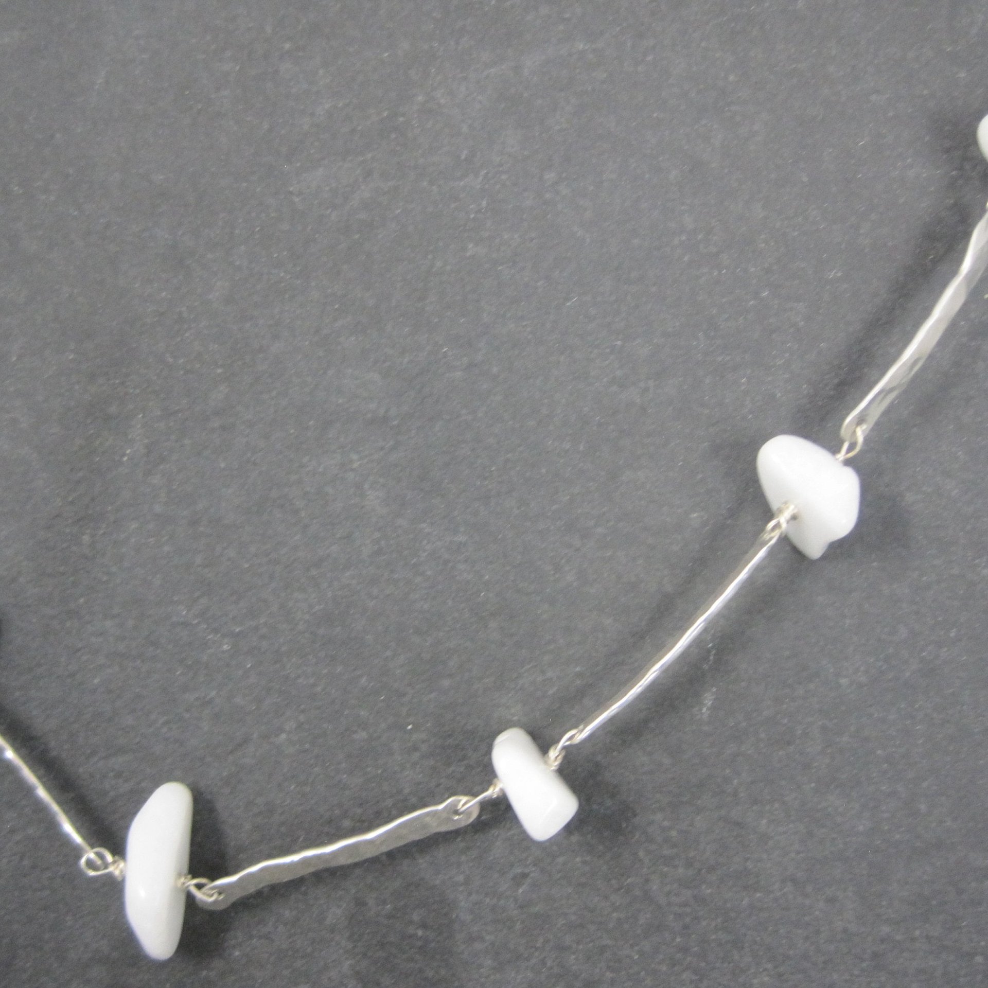Vintage Hammered Sterling White Quartz Necklace 22 Inches