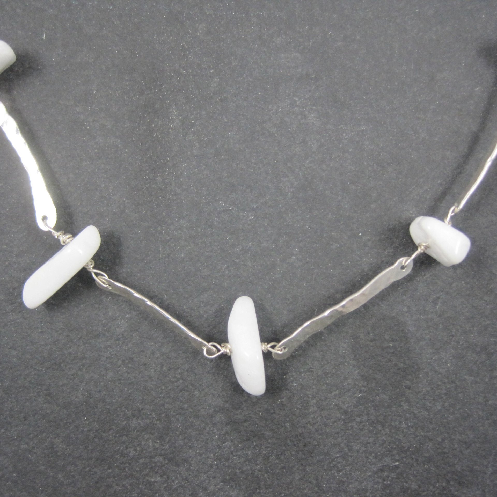 Vintage Hammered Sterling White Quartz Necklace 22 Inches