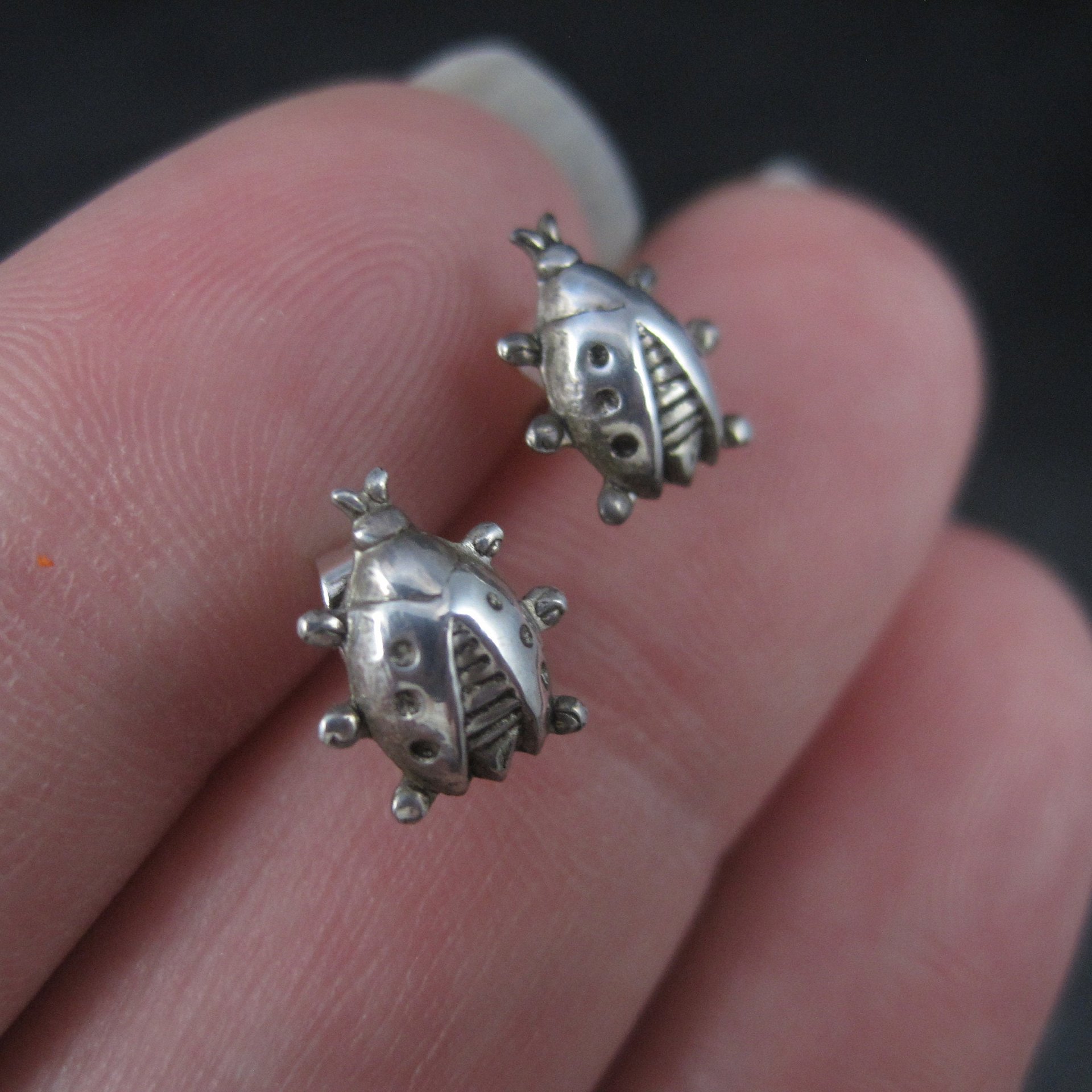 Vintage Sterling Ladybug Stud Earrings