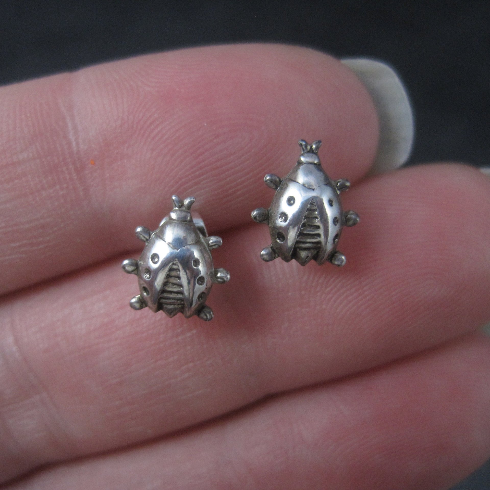 Vintage Sterling Ladybug Stud Earrings
