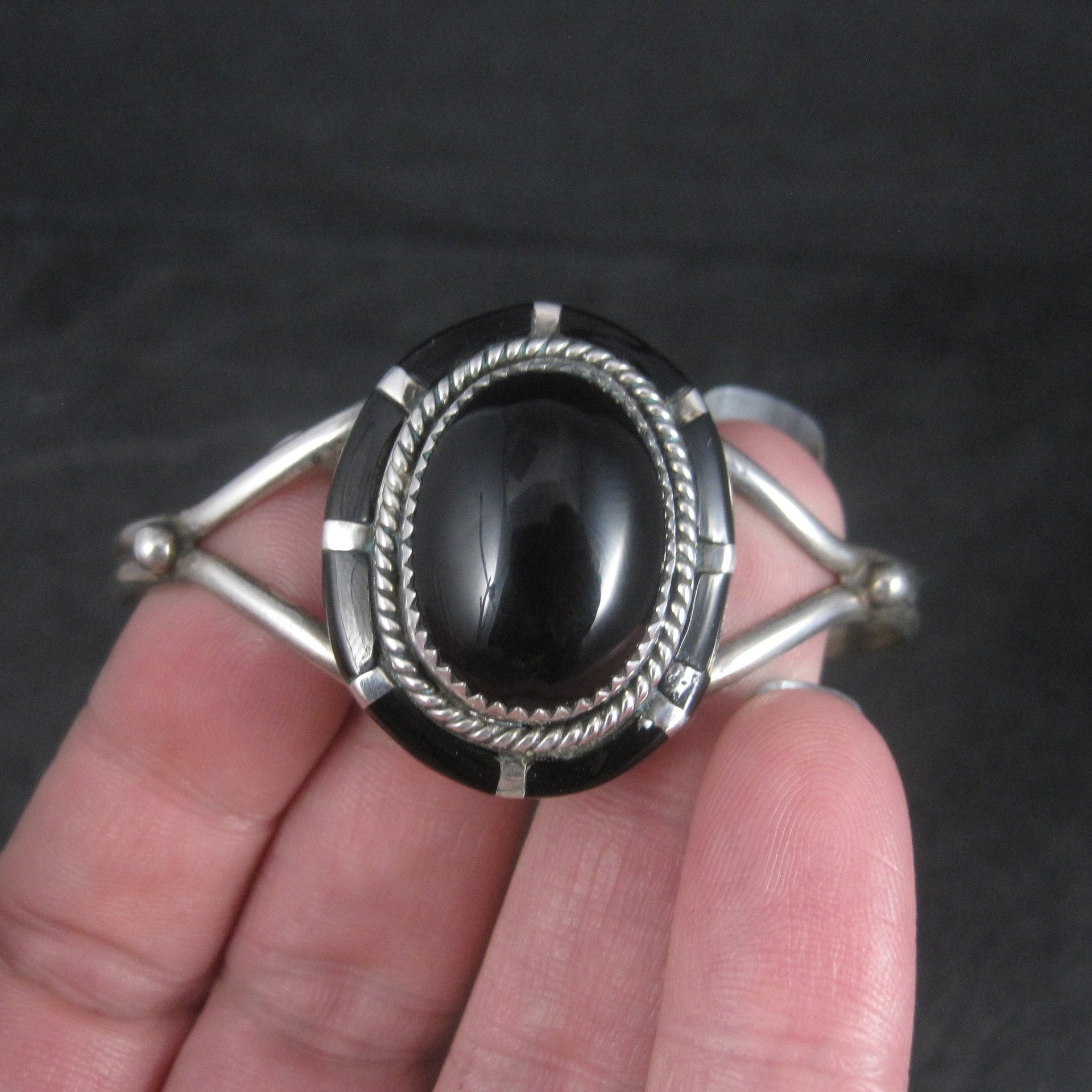 Vintage Southwestern Onyx Inlay Bracelet Pendant Ring Jewelry Set Size 5