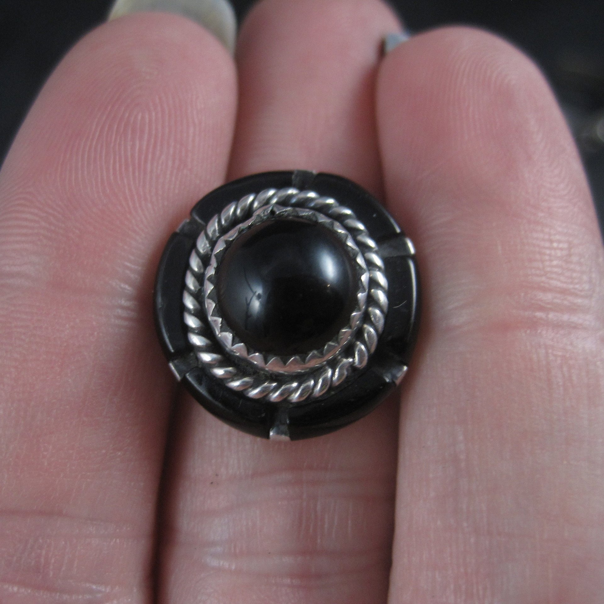 Vintage Southwestern Onyx Inlay Bracelet Pendant Ring Jewelry Set Size 5