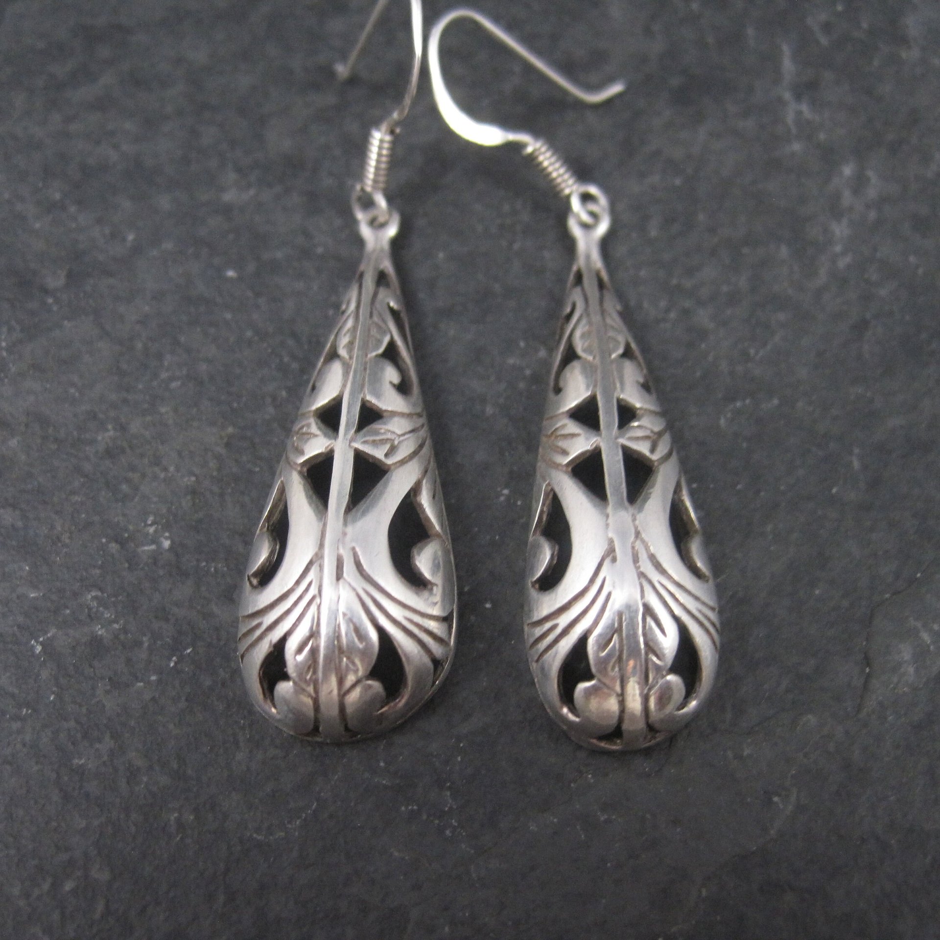 Long Sterling Filigree Earrings
